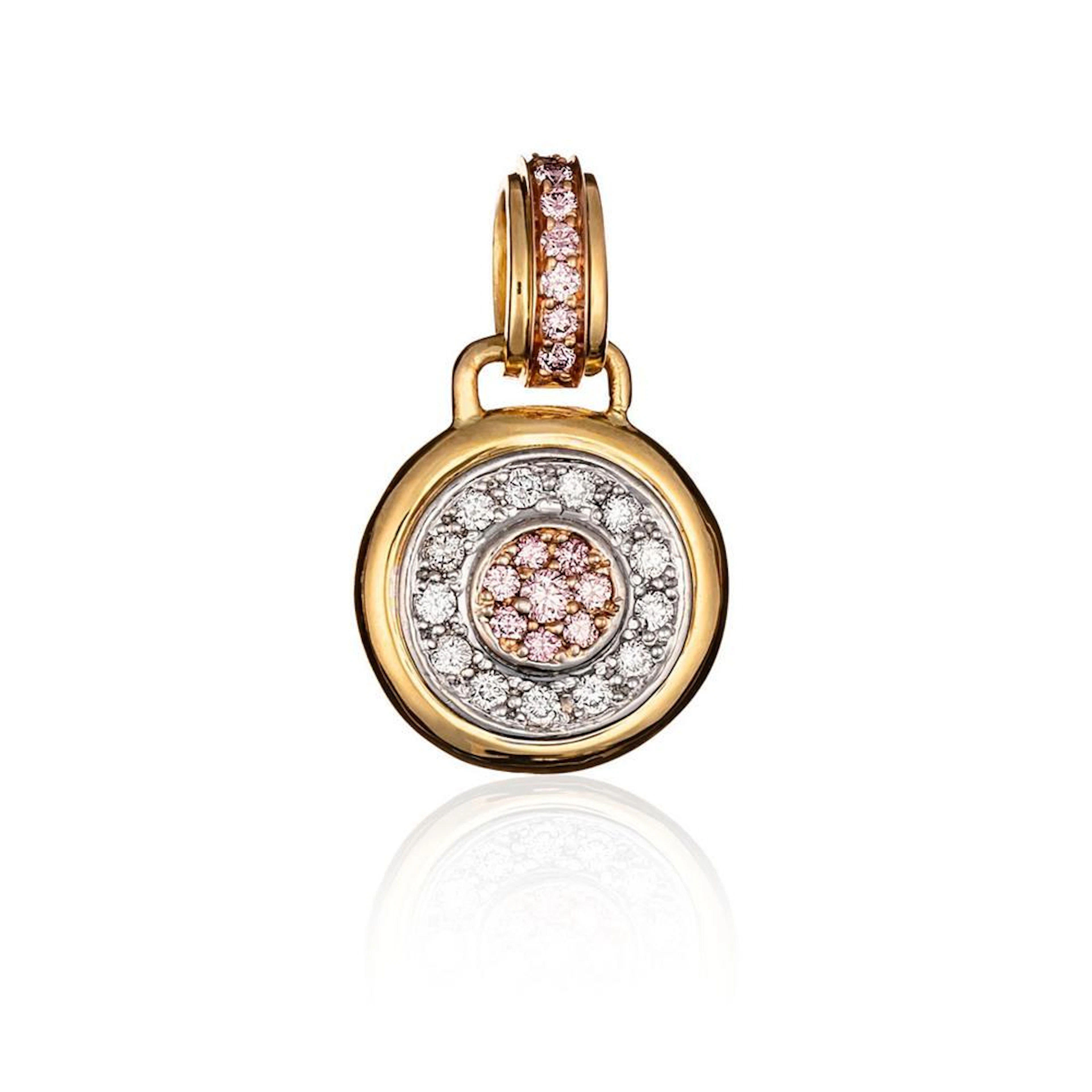 18ct tri-colour gold, pink diamond and diamond pendant