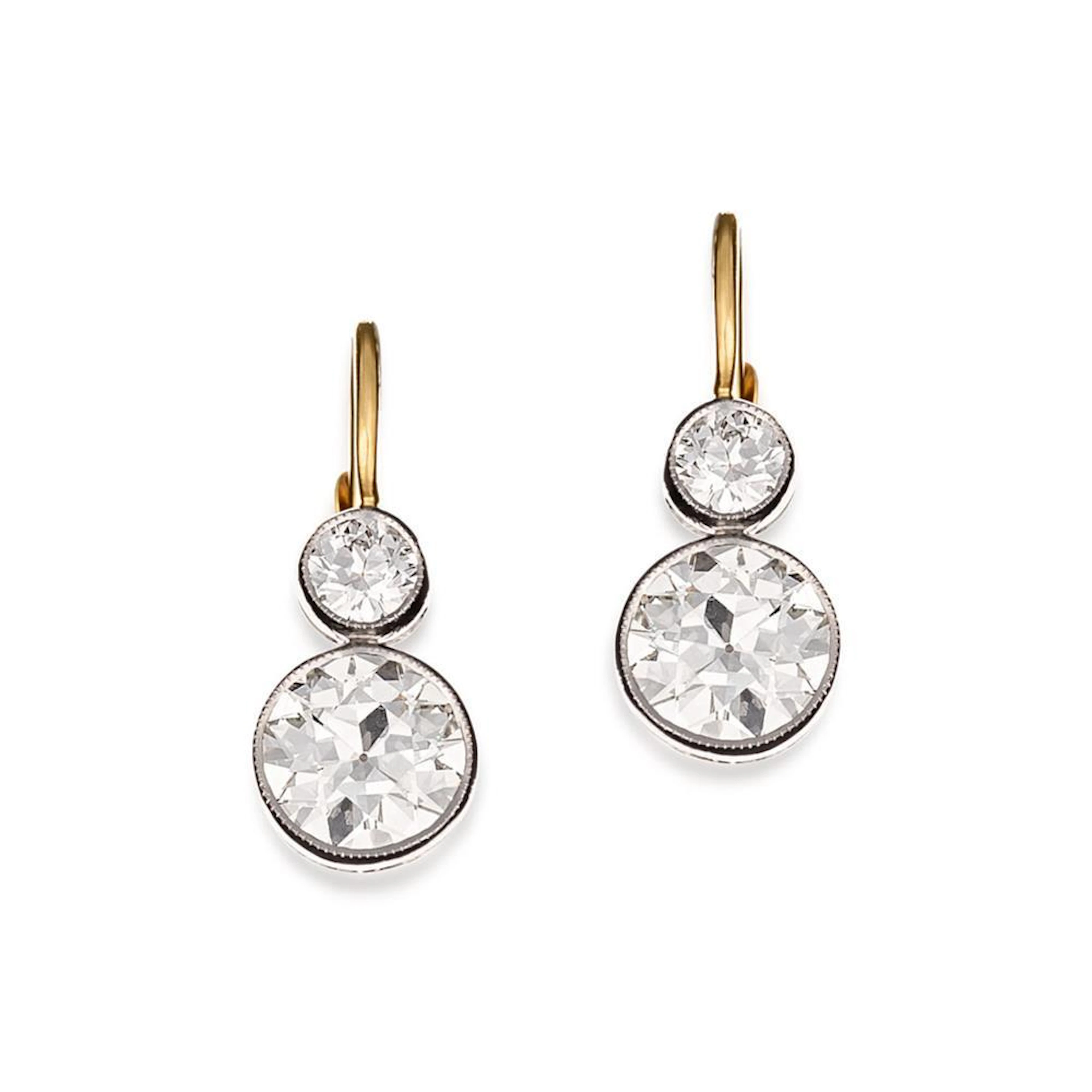 Pair of 18ct gold, platinum and diamond earrings