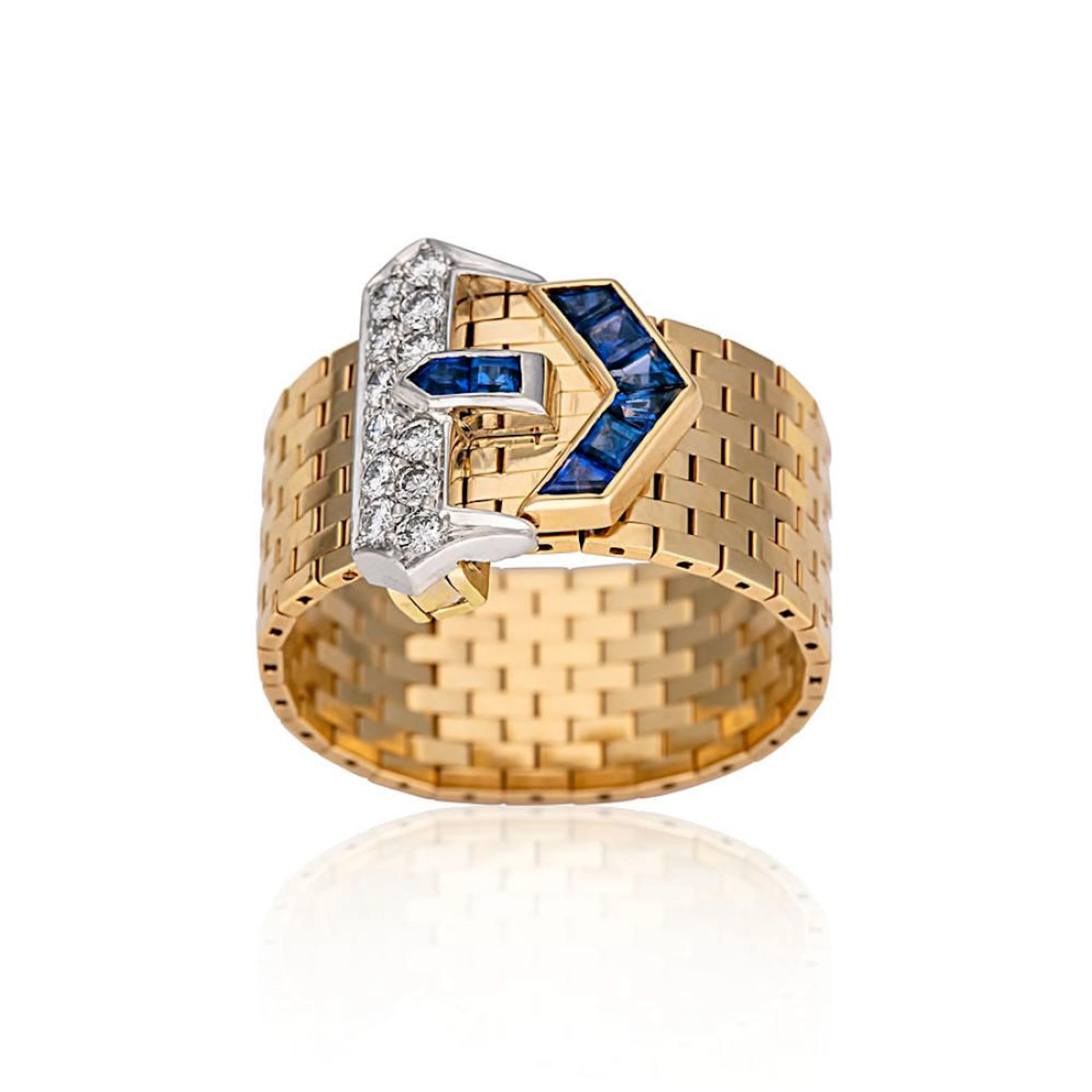 14ct gold, diamond and sapphire ring