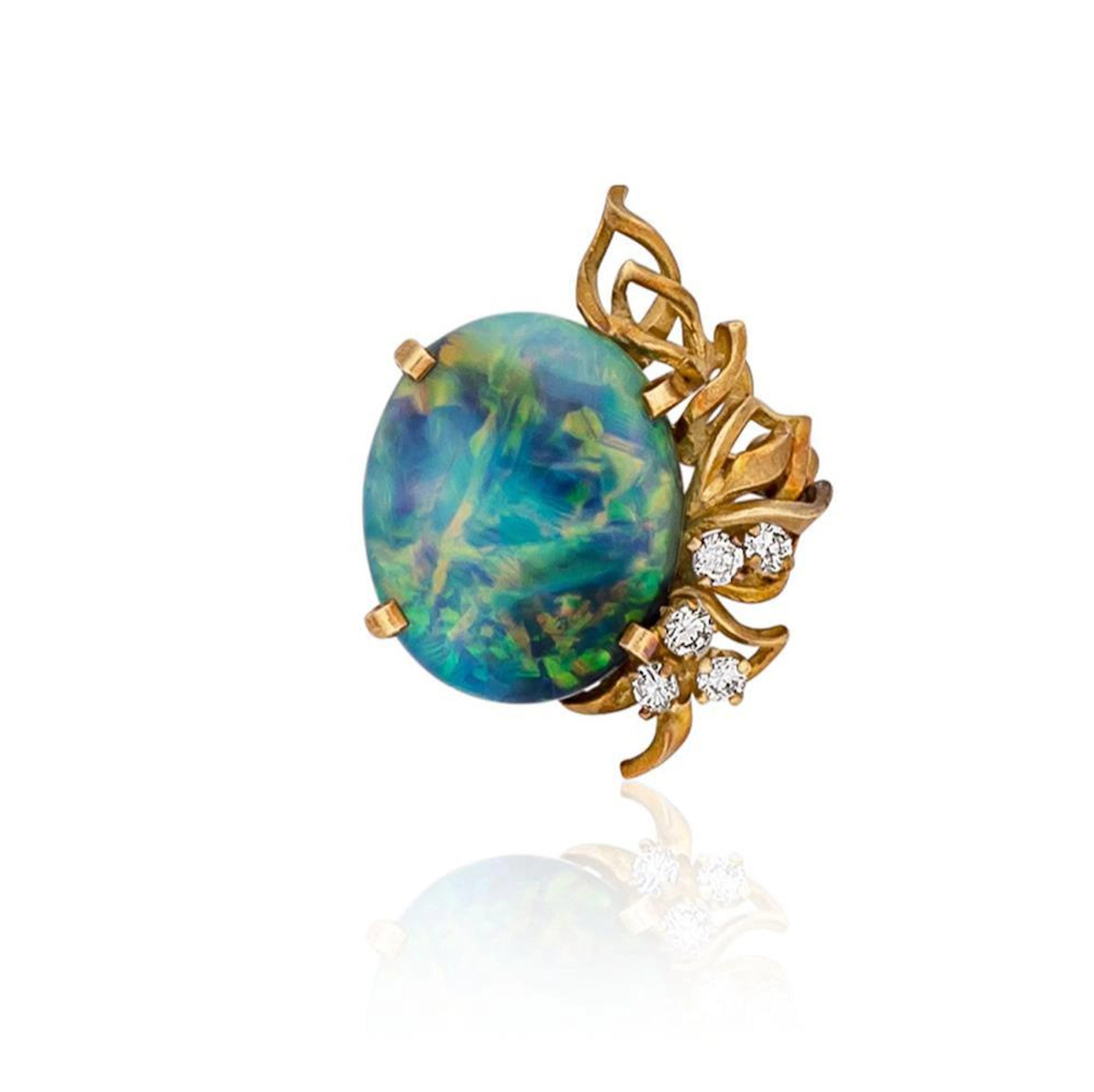 Opal and diamond brooch