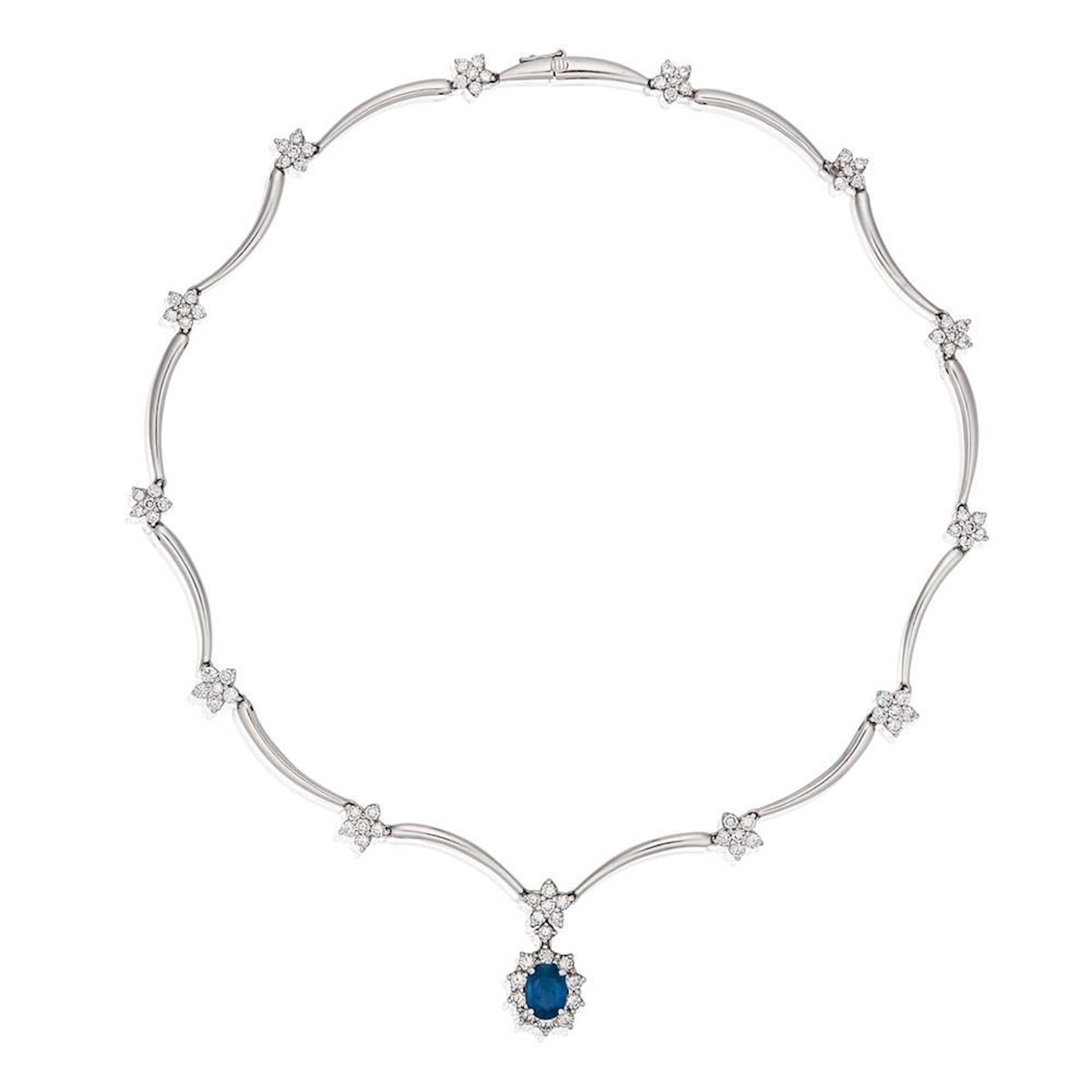 18ct white gold, sapphire and diamond necklace