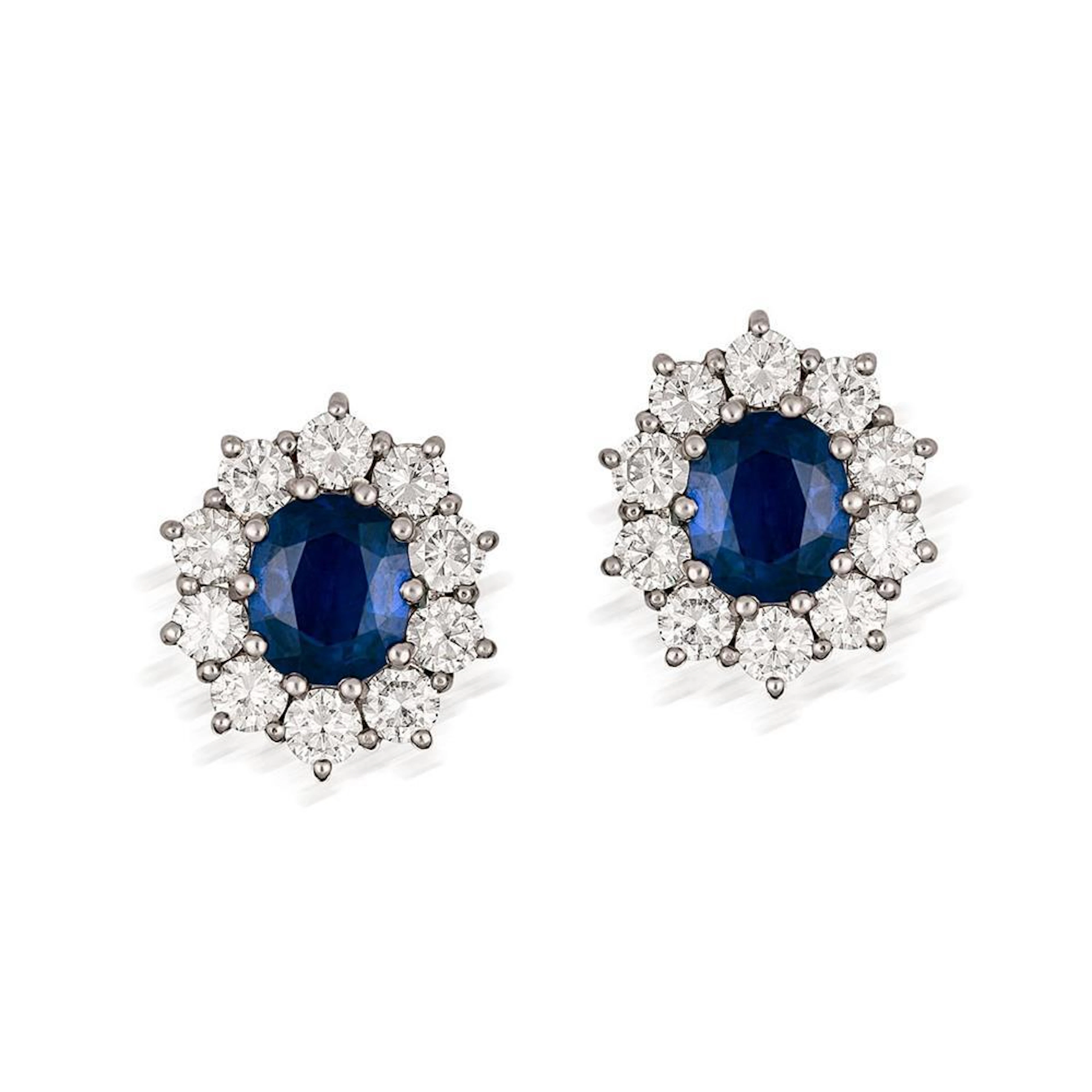 Pair of 18ct white gold, sapphire and diamond earrings