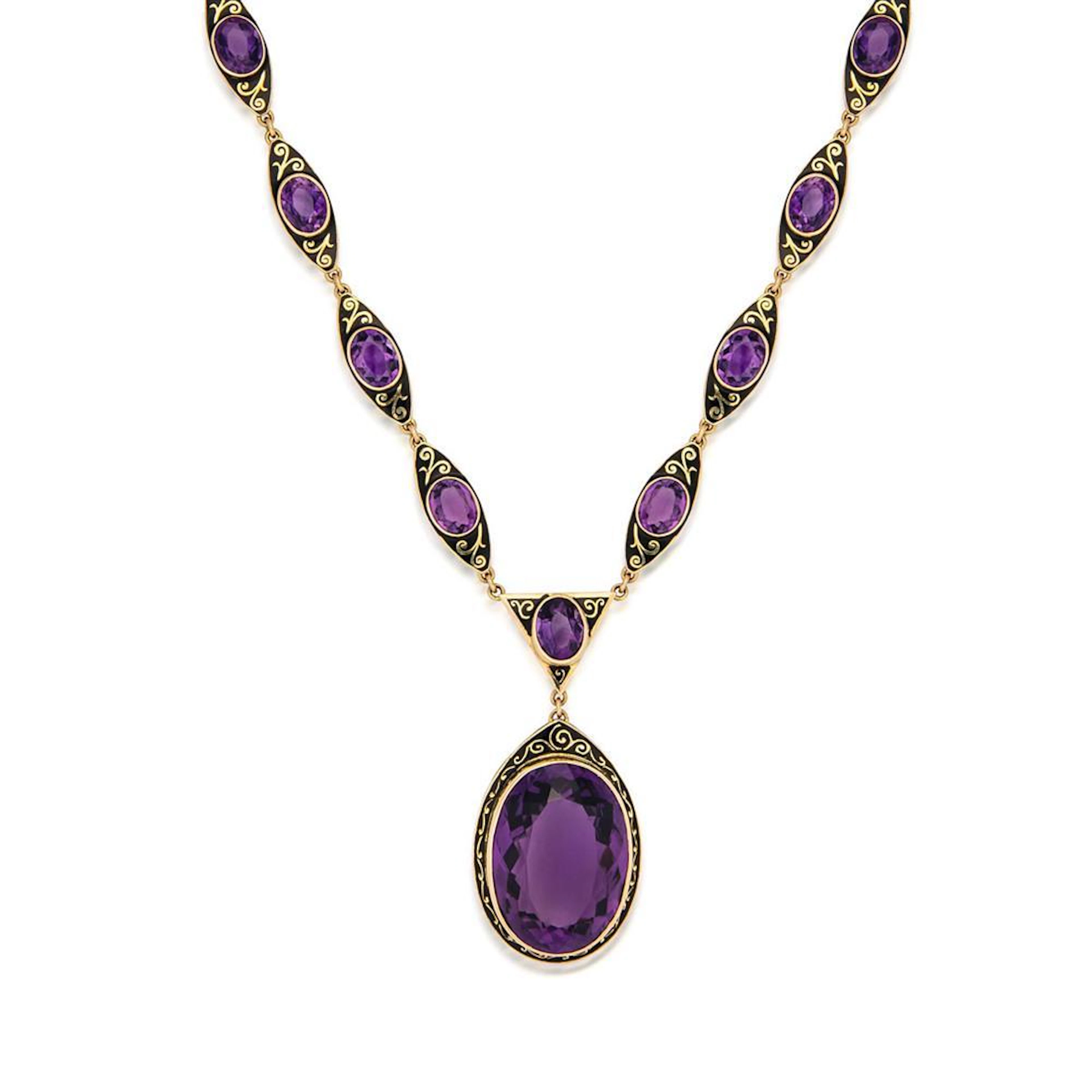 Enamel and amethyst pendant necklace