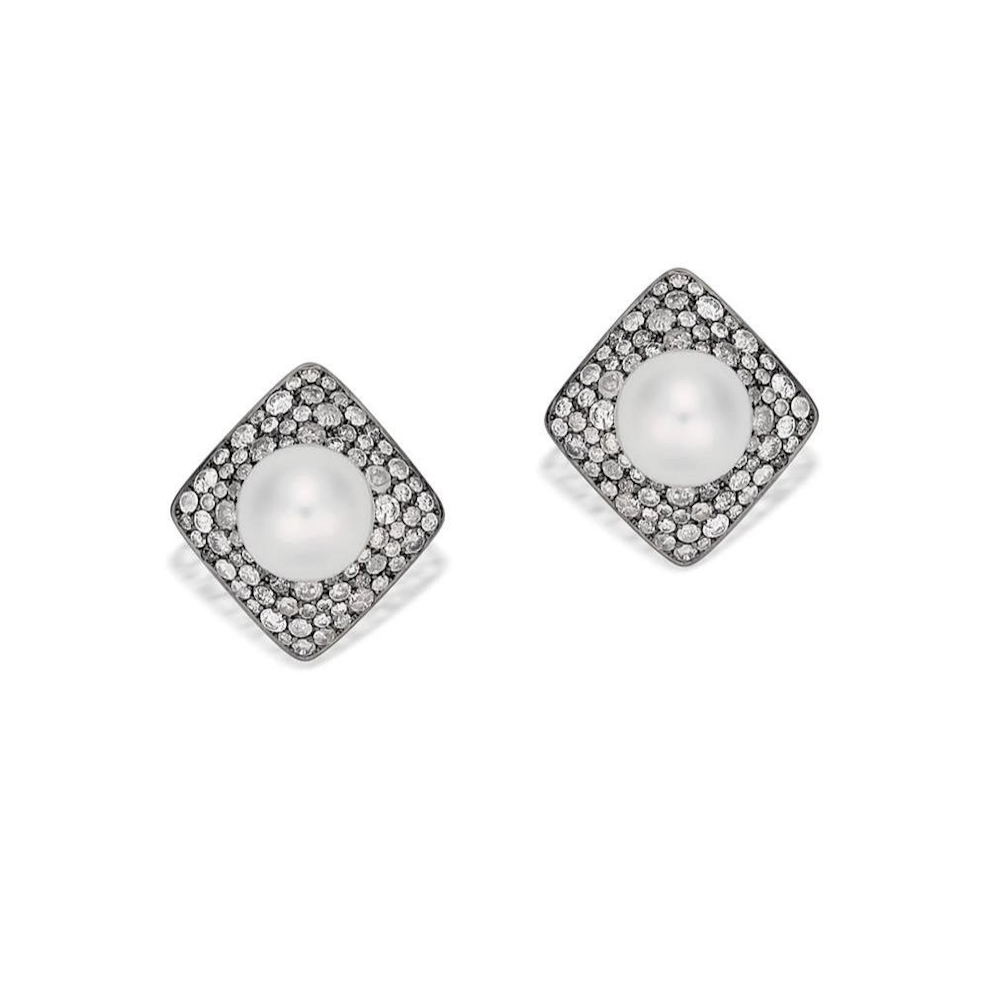 Pair of 18ct white gold, South Sea pearl and diamond earrings, Paspaley