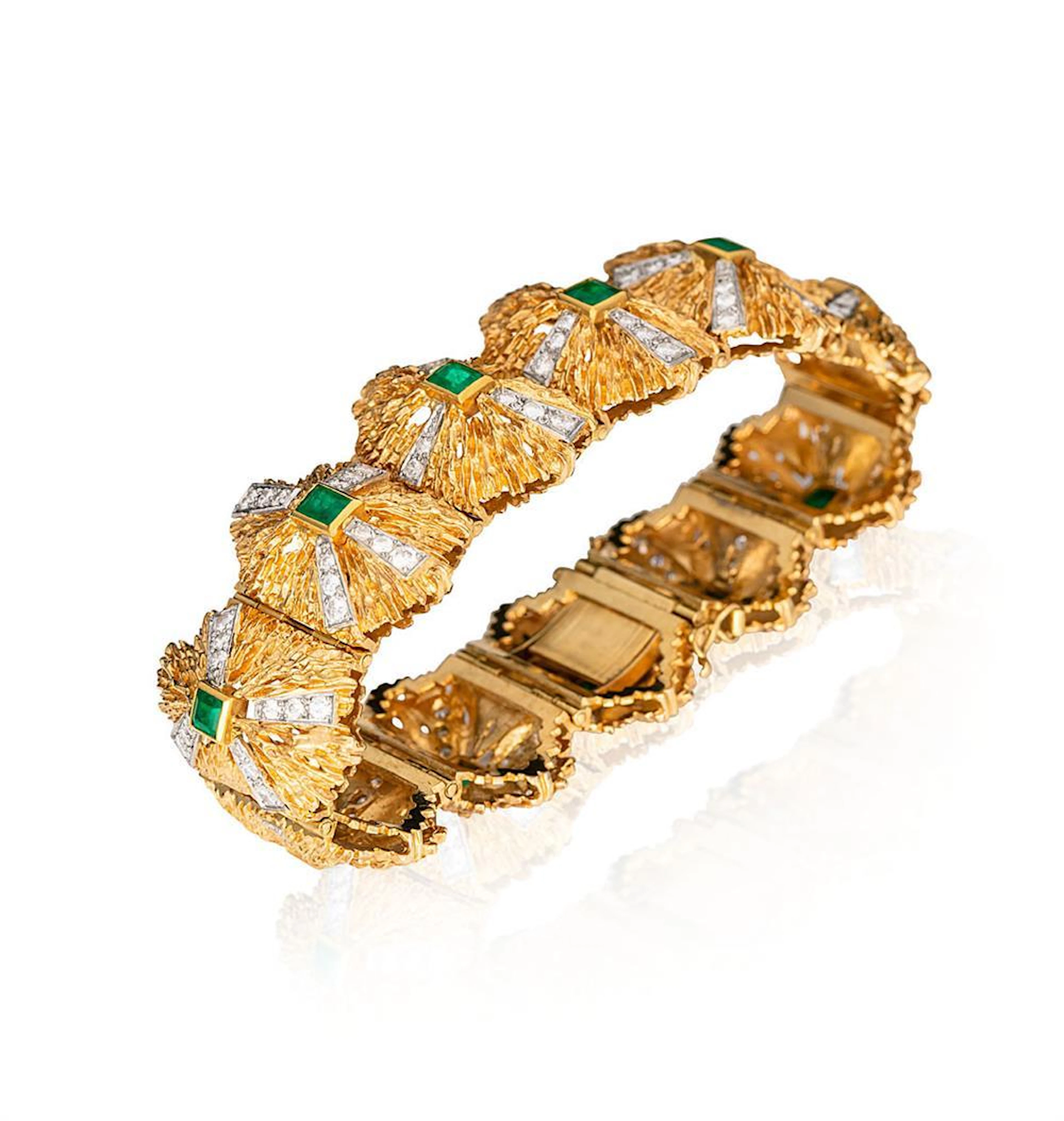Platinum, 18ct gold, emerald and diamond bracelet