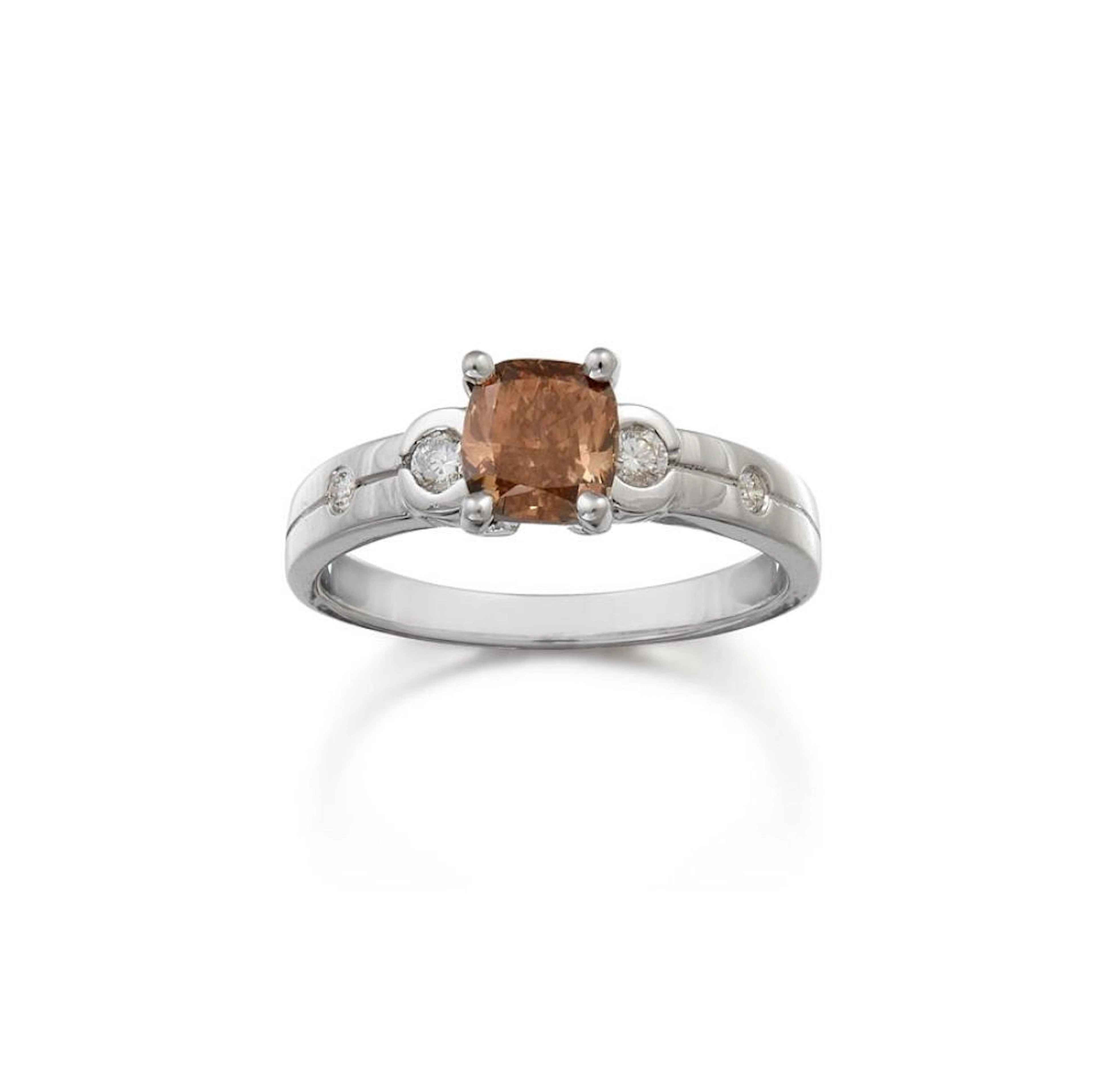 18ct white gold, natural medium champagne diamond and diamond ring