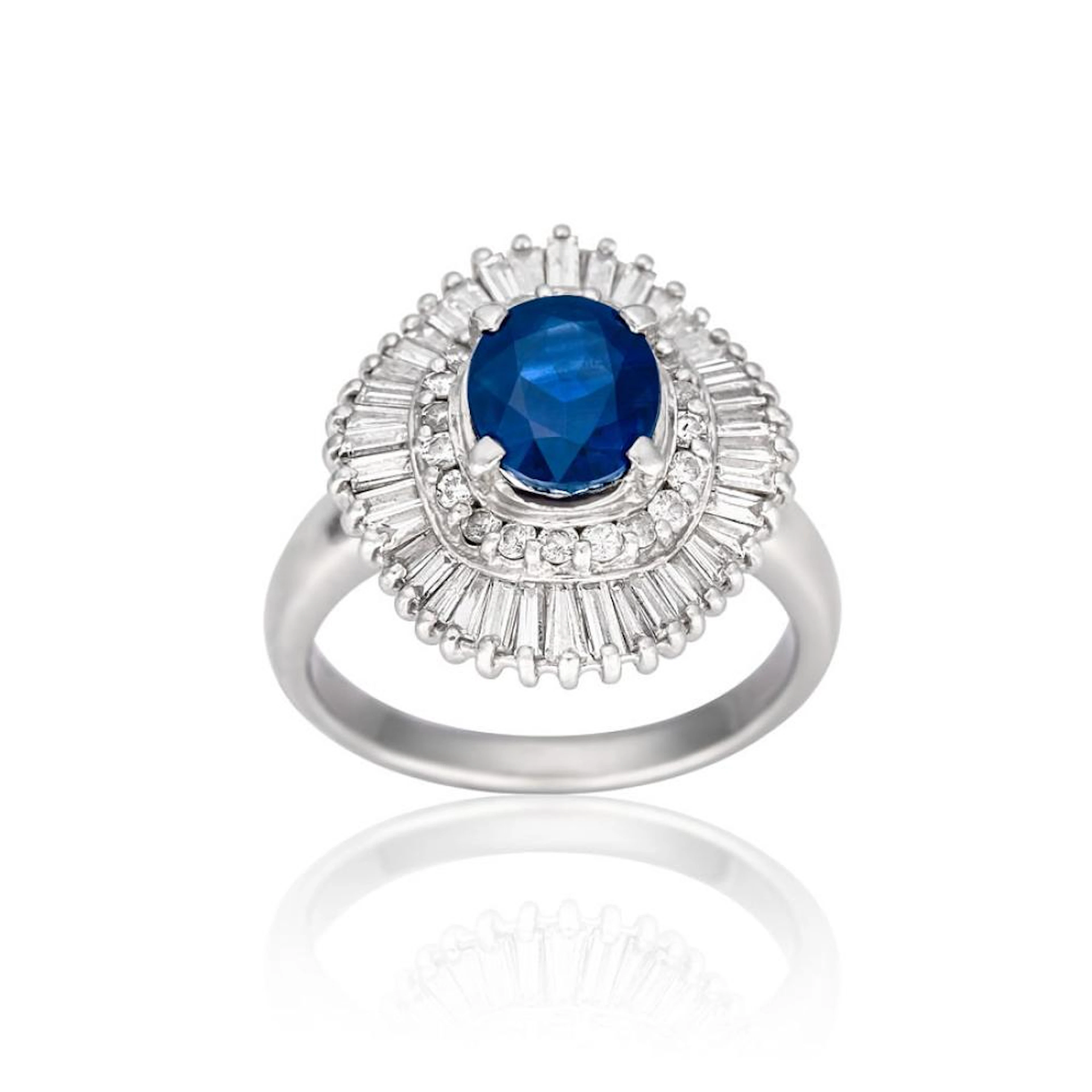 Platinum, sapphire and diamond ring