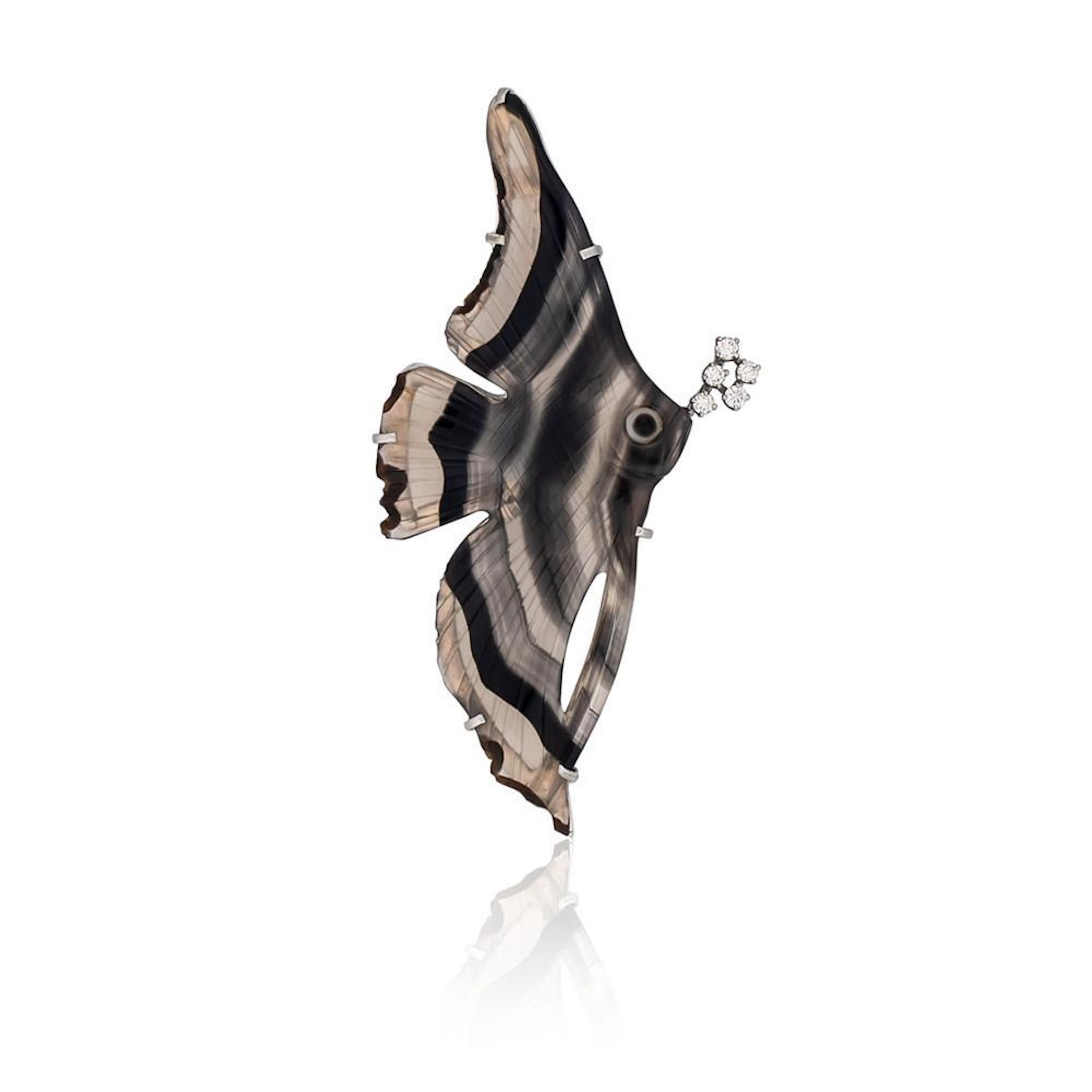 18ct white gold, banded agate and diamond brooch