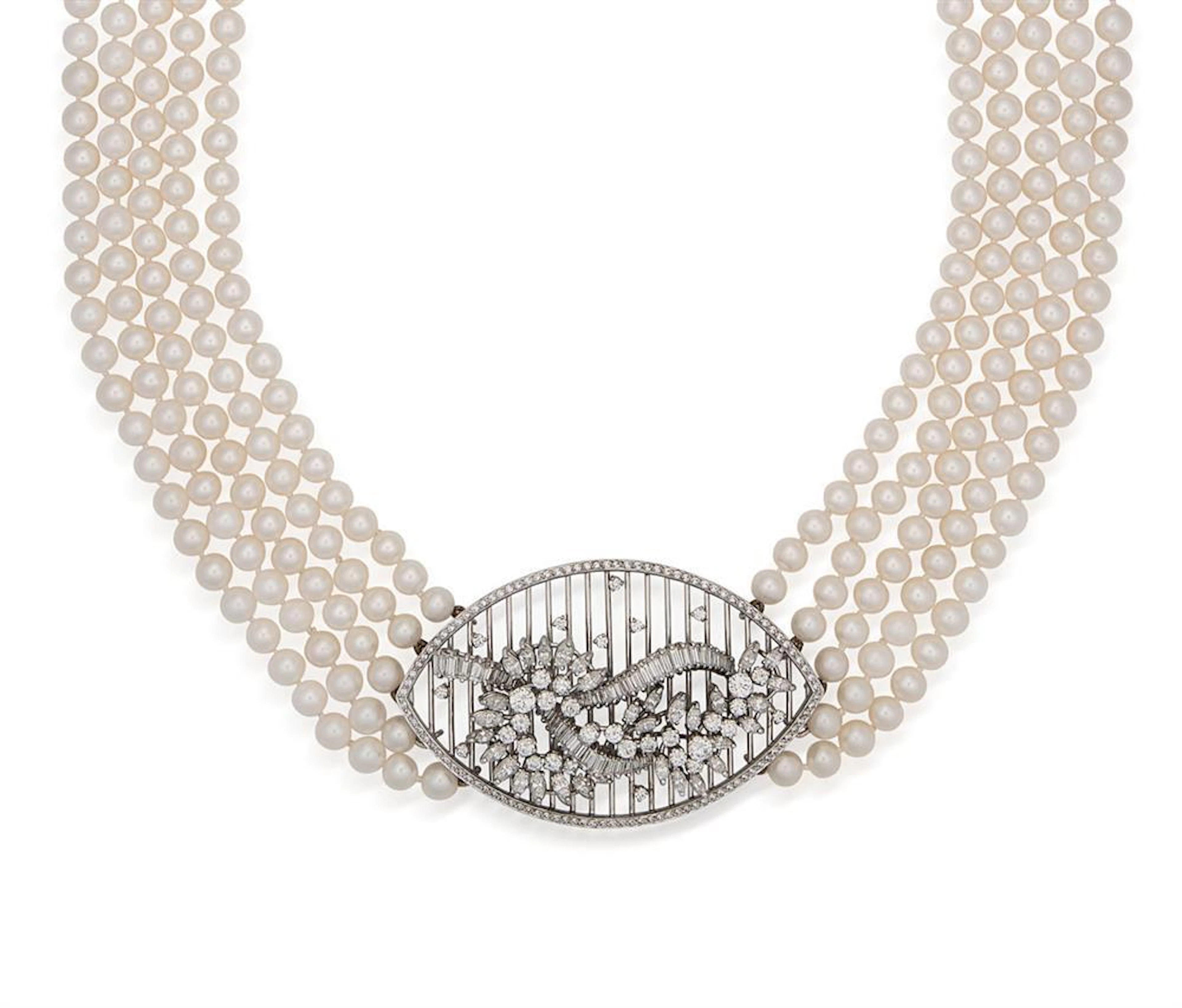 18ct white gold, pearl and diamond necklace