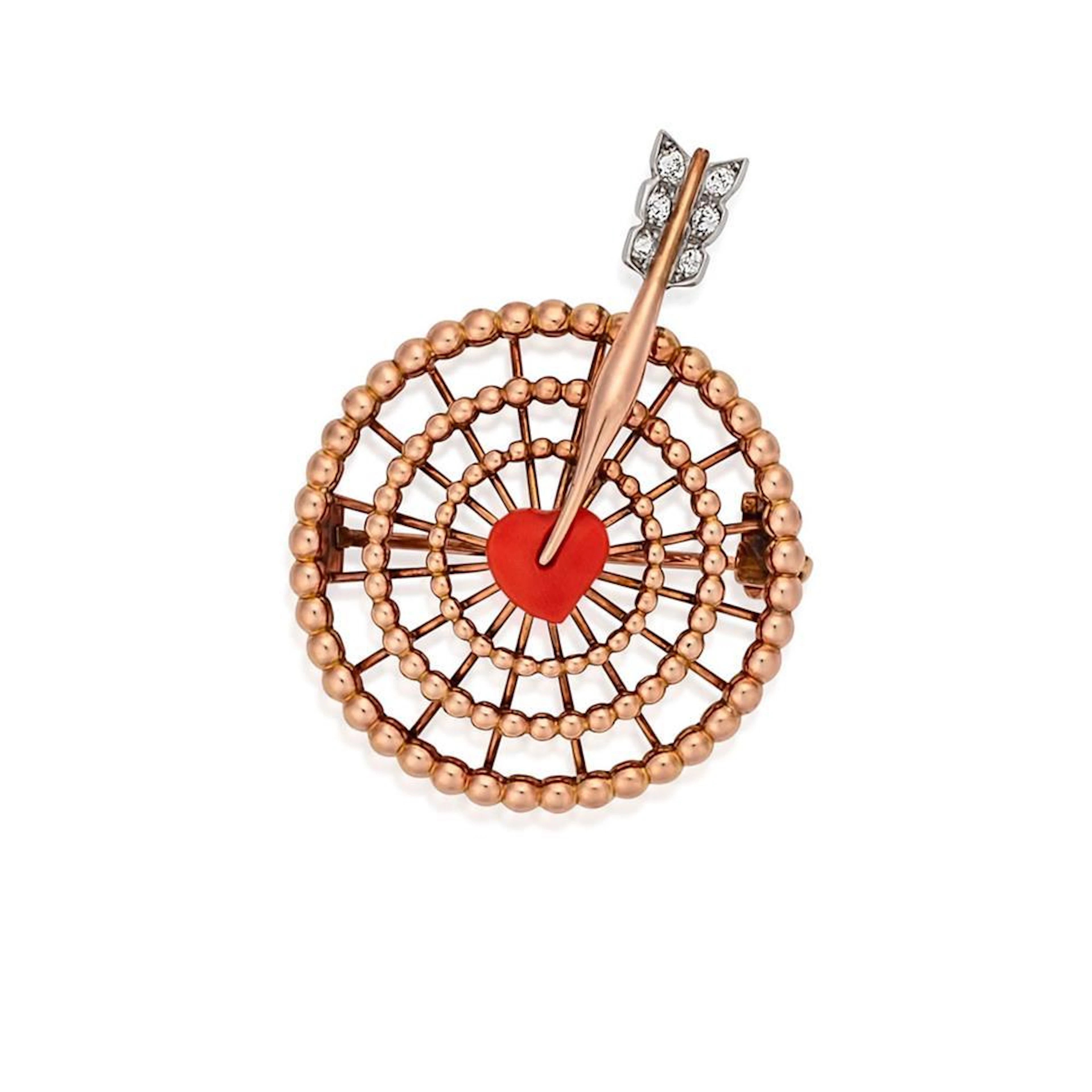 A pink gold, platinum, coral and diamond brooch, Cartier, France, circa 1940