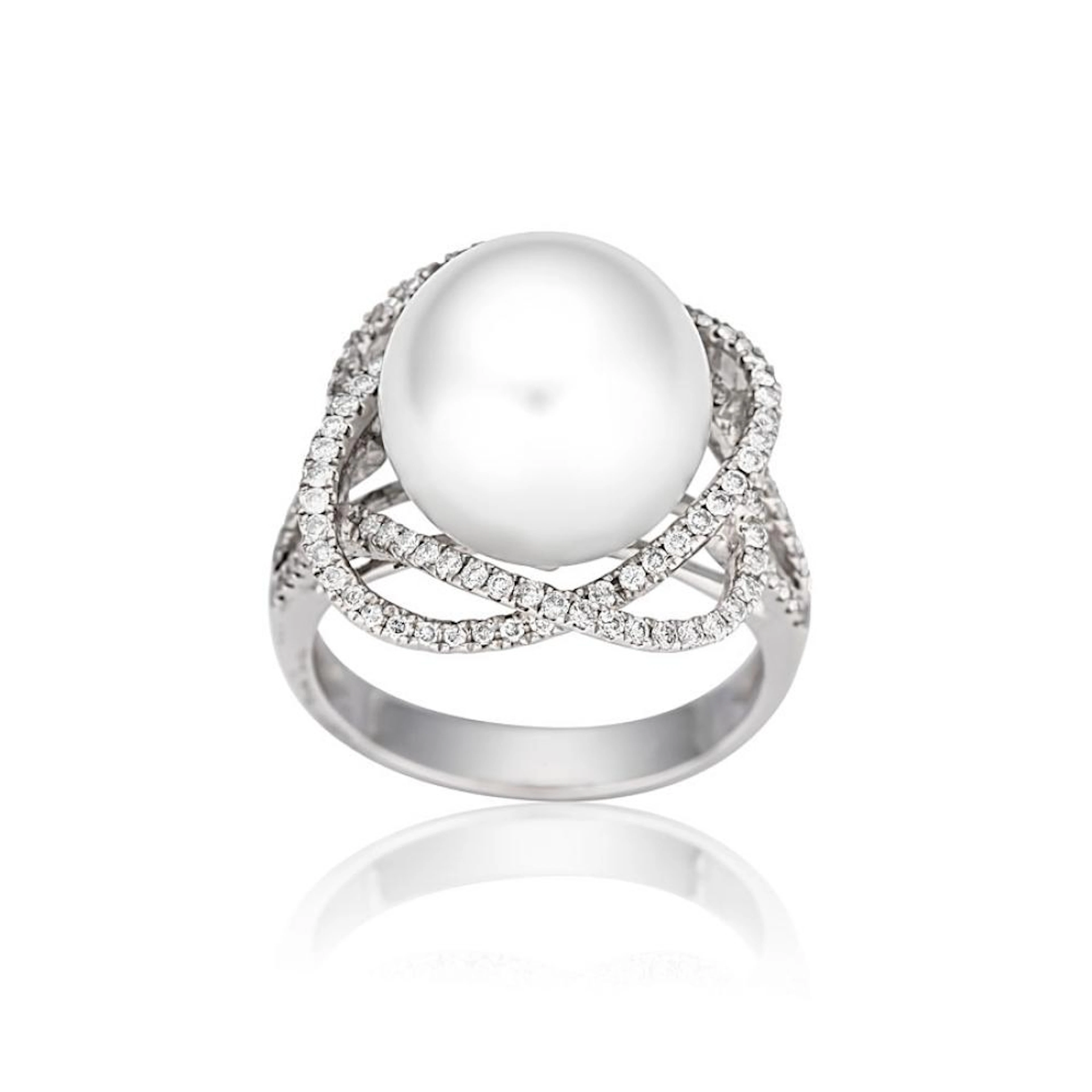 18ct white gold, South Sea pearl and diamond ring