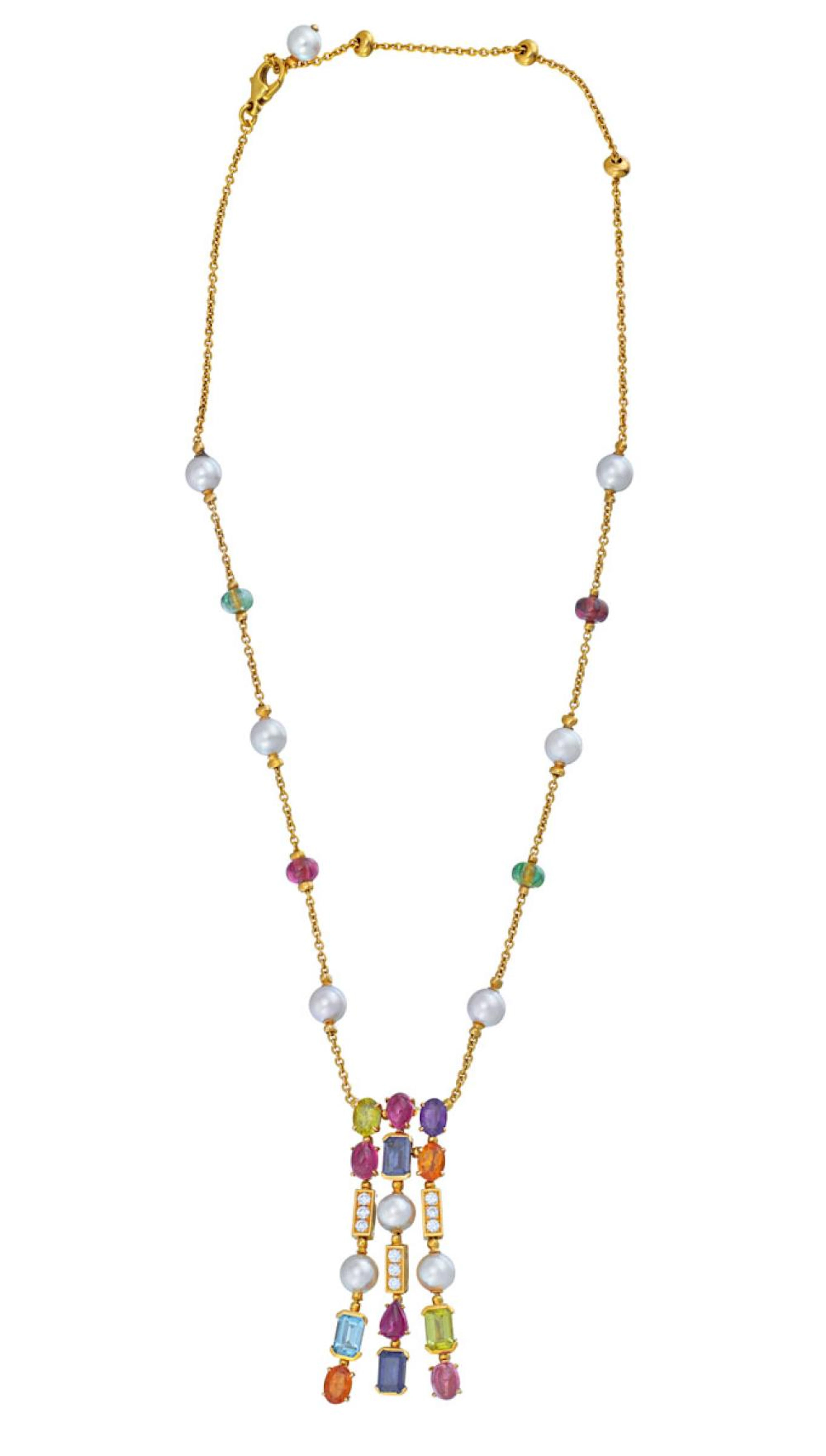 18ct gold, diamond, pearl and gem-set 'Allegra' pendant necklace, Bulgari
