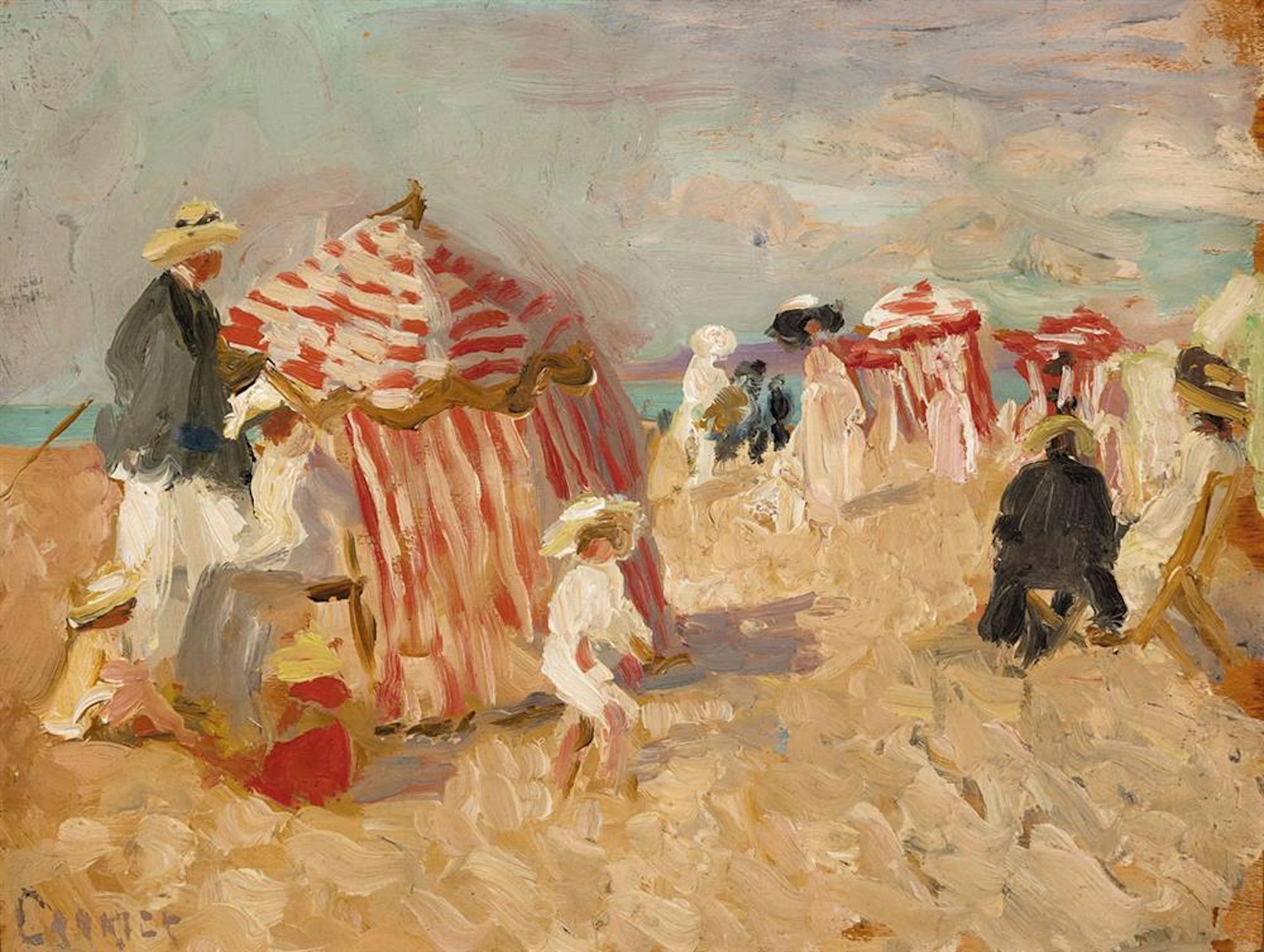 ETHEL CARRICK 1872-1952 On the Sands (1910) oil on wood panel 26.5 x 35 cm