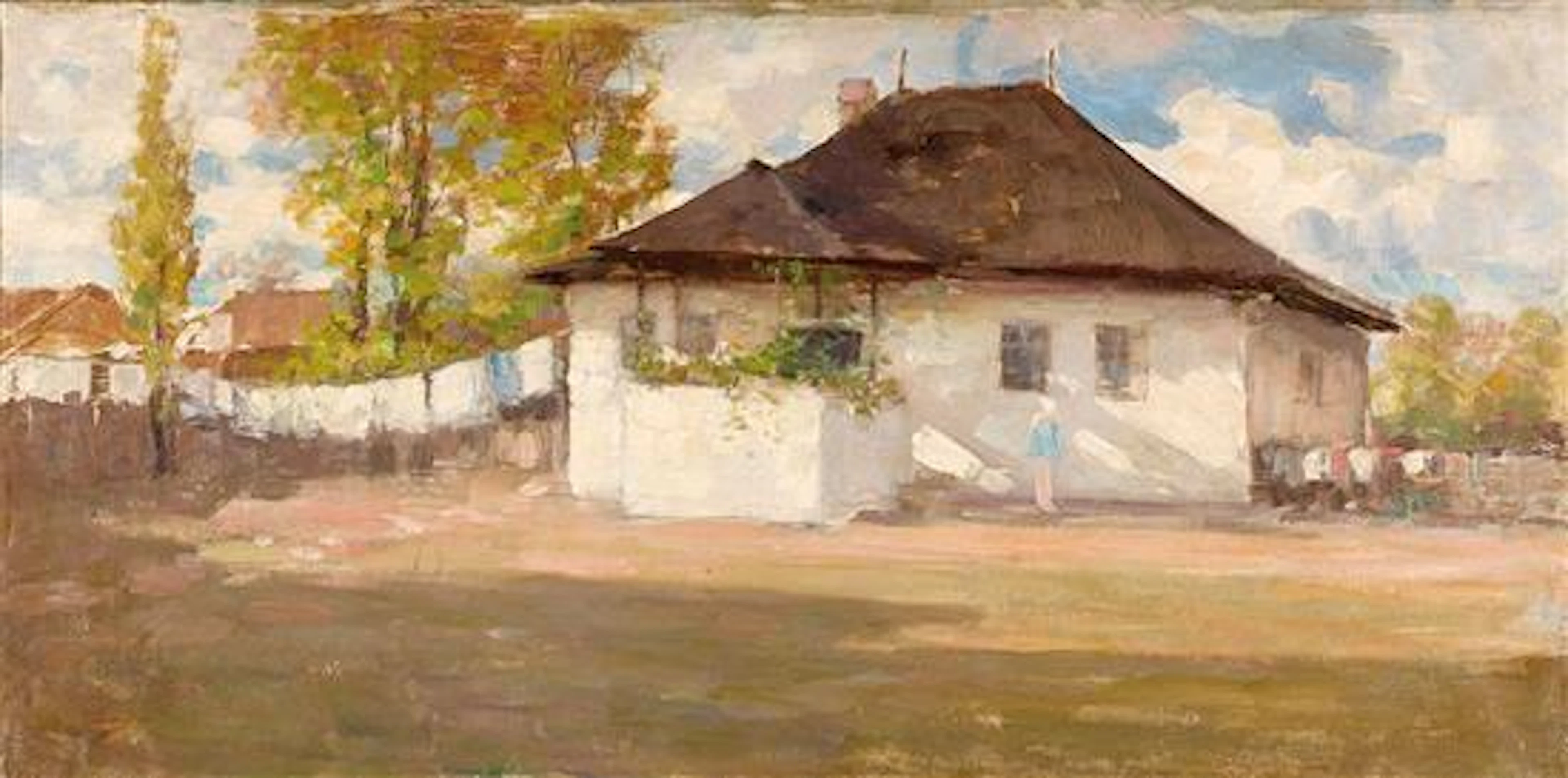 NICOLAE GRIGORESCU 1838-1907 Country Houses oil on canvas 44.5 x 90 cm