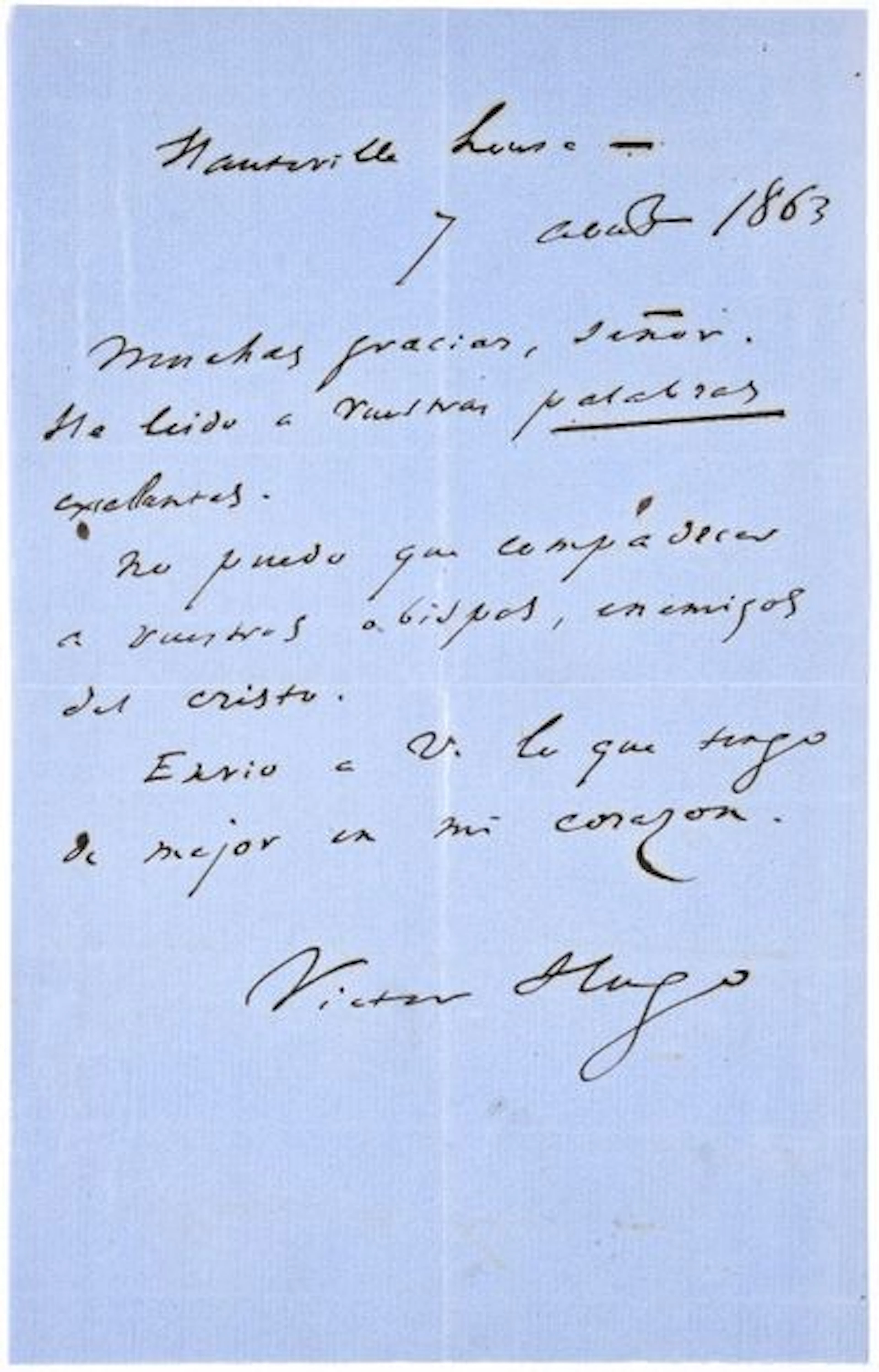 HUGO Victor. Billet autographe en espagnol…