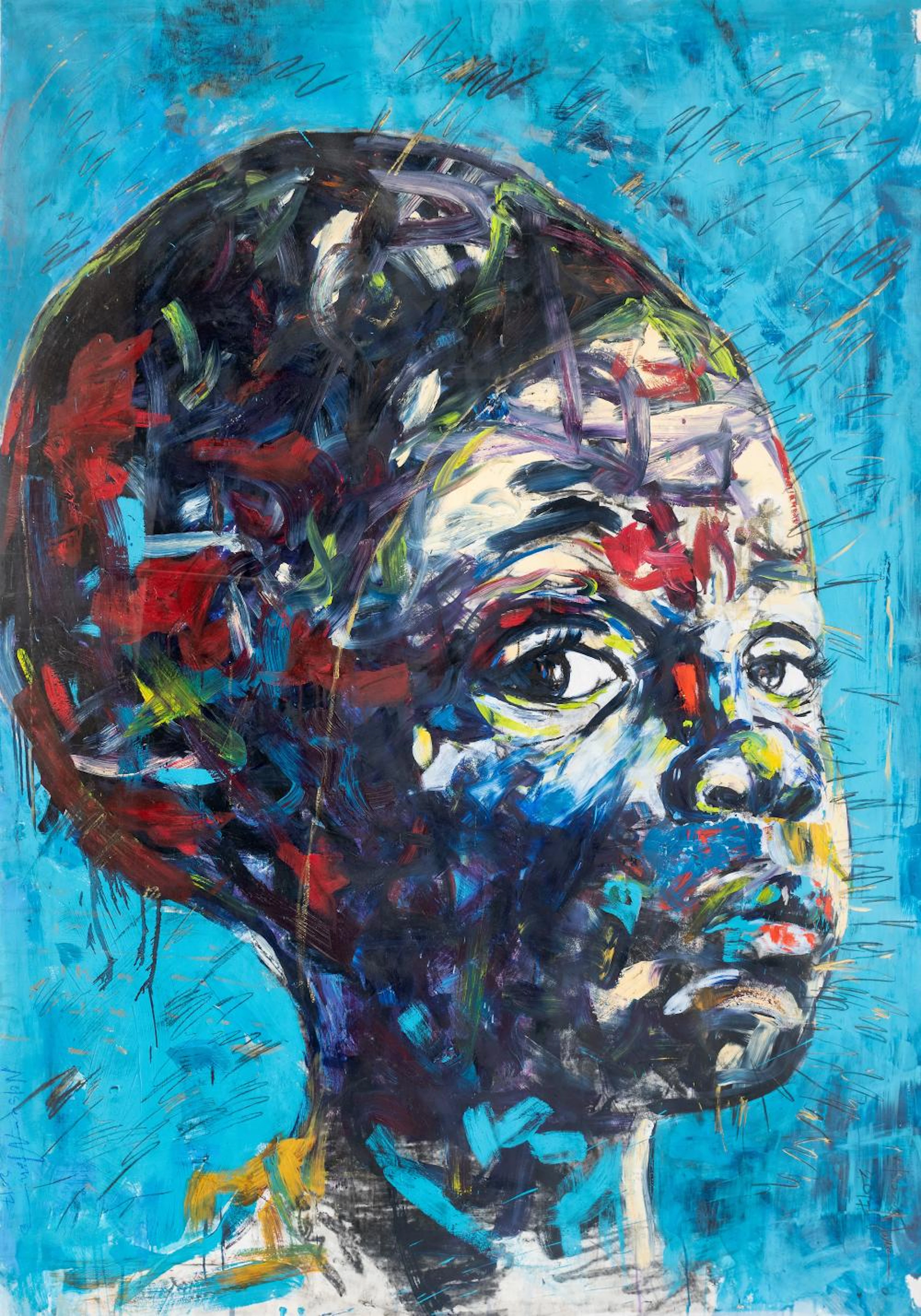 ELSON MAKAMO (SOUTH AFRICA 1982-) | CHILD WITH BLUE BACKGROUND