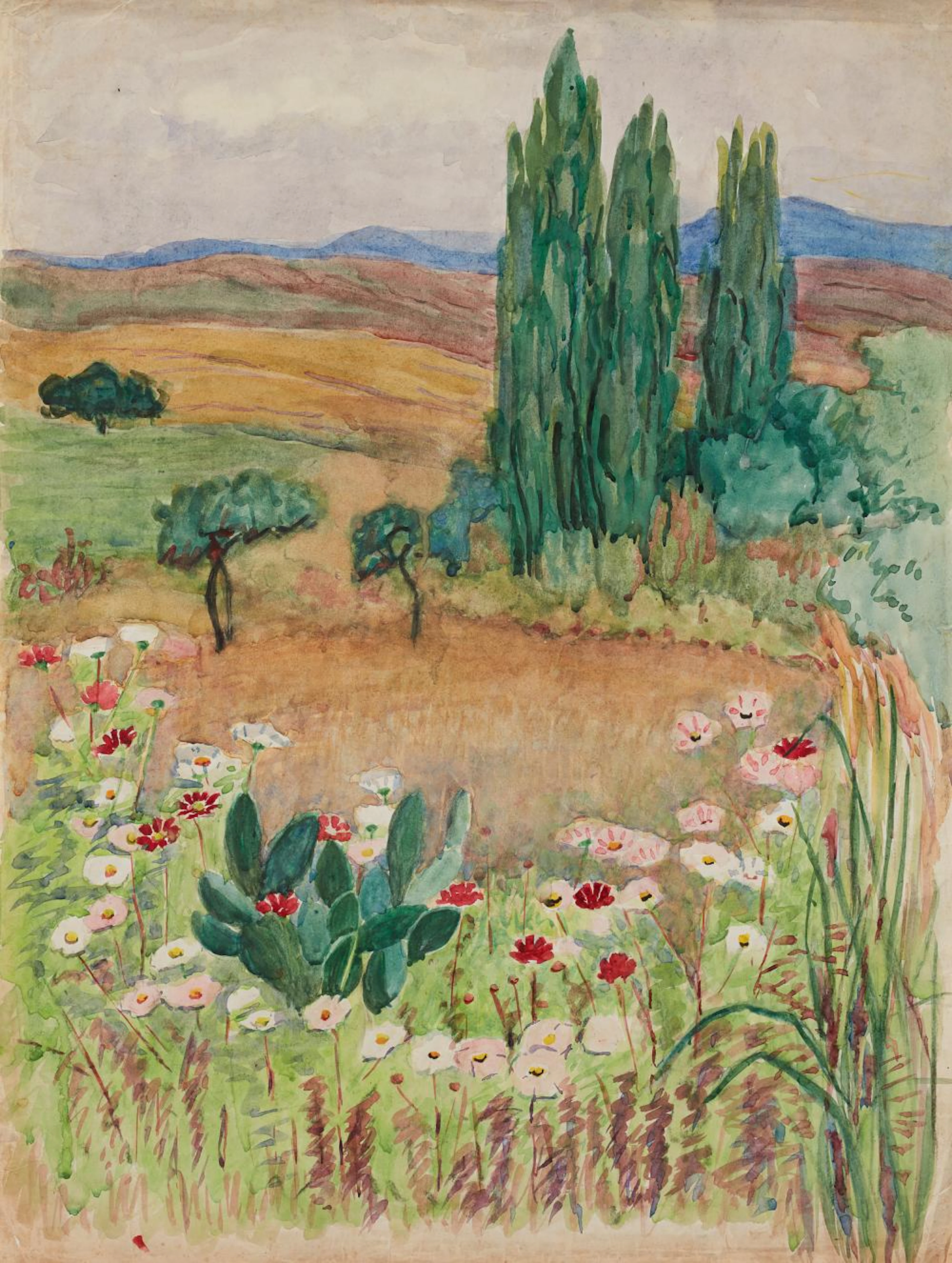 Edith King, Landscape with Cosmos (View from Bonnefoi Home)