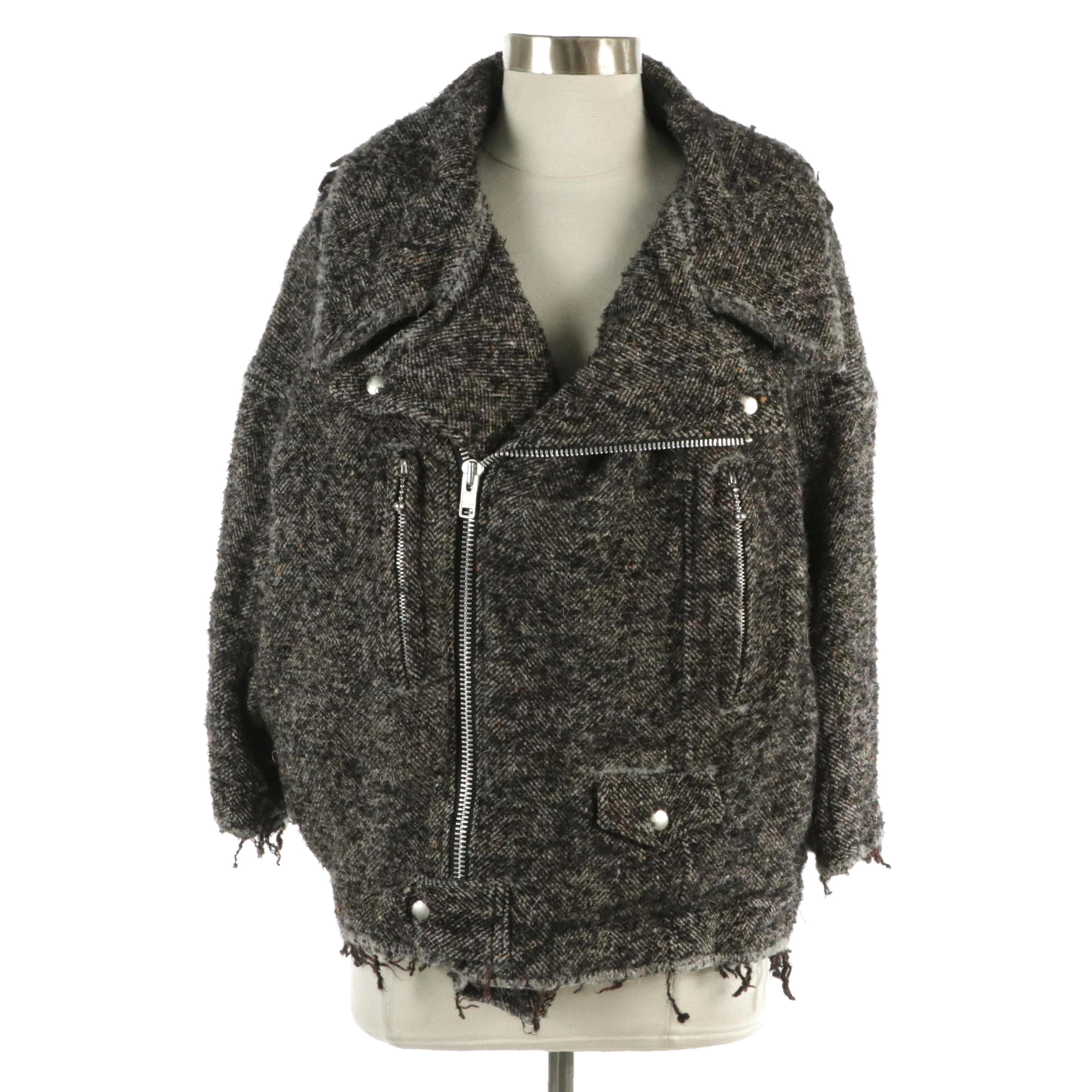 Junya Watanabe Comme de Garcons Tweed Wool Mohair Angora Blend Moto Zip Jacket