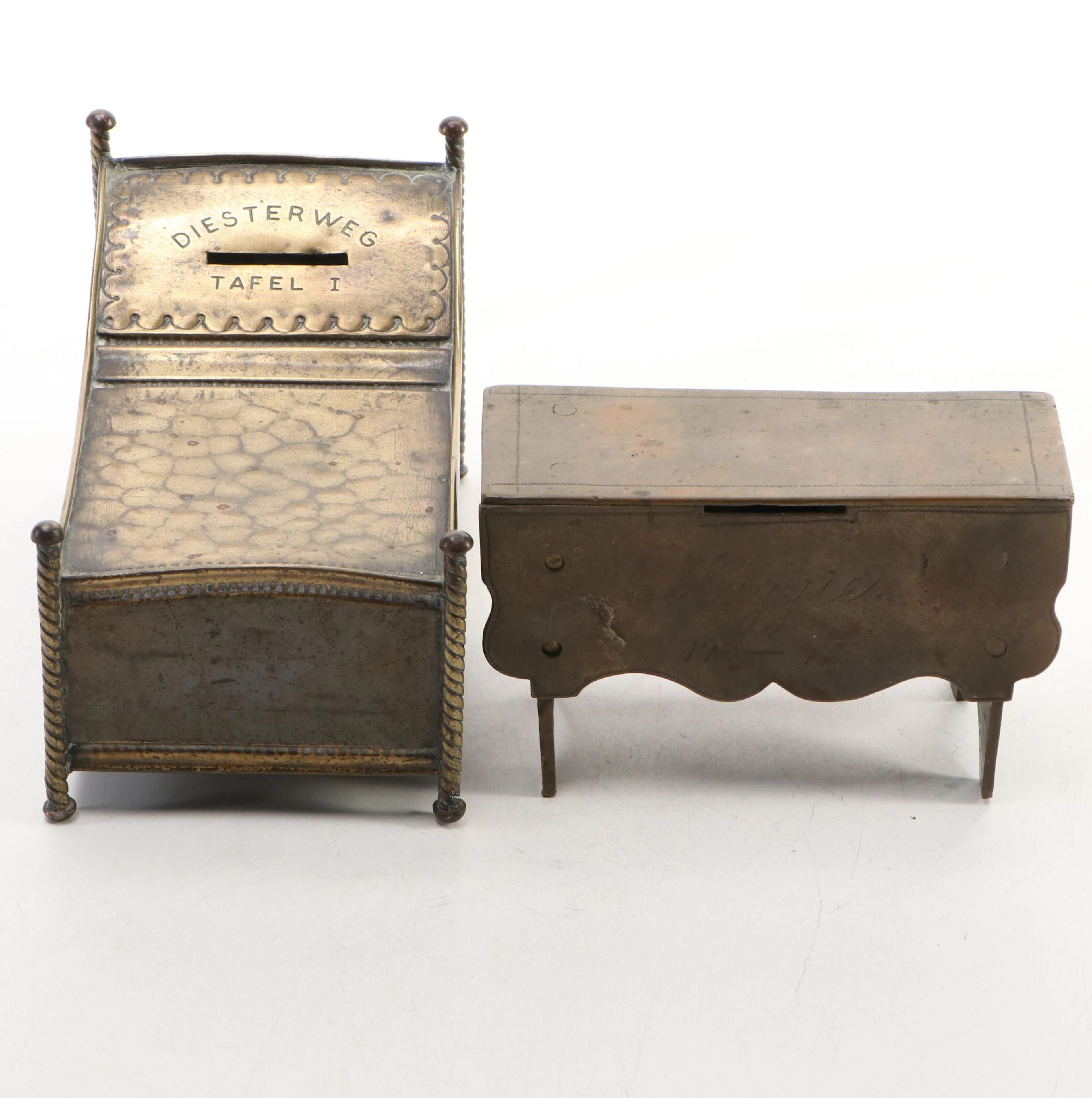 German Diesterweg Tafel Bed and Other Metal Table Coin Banks, Early