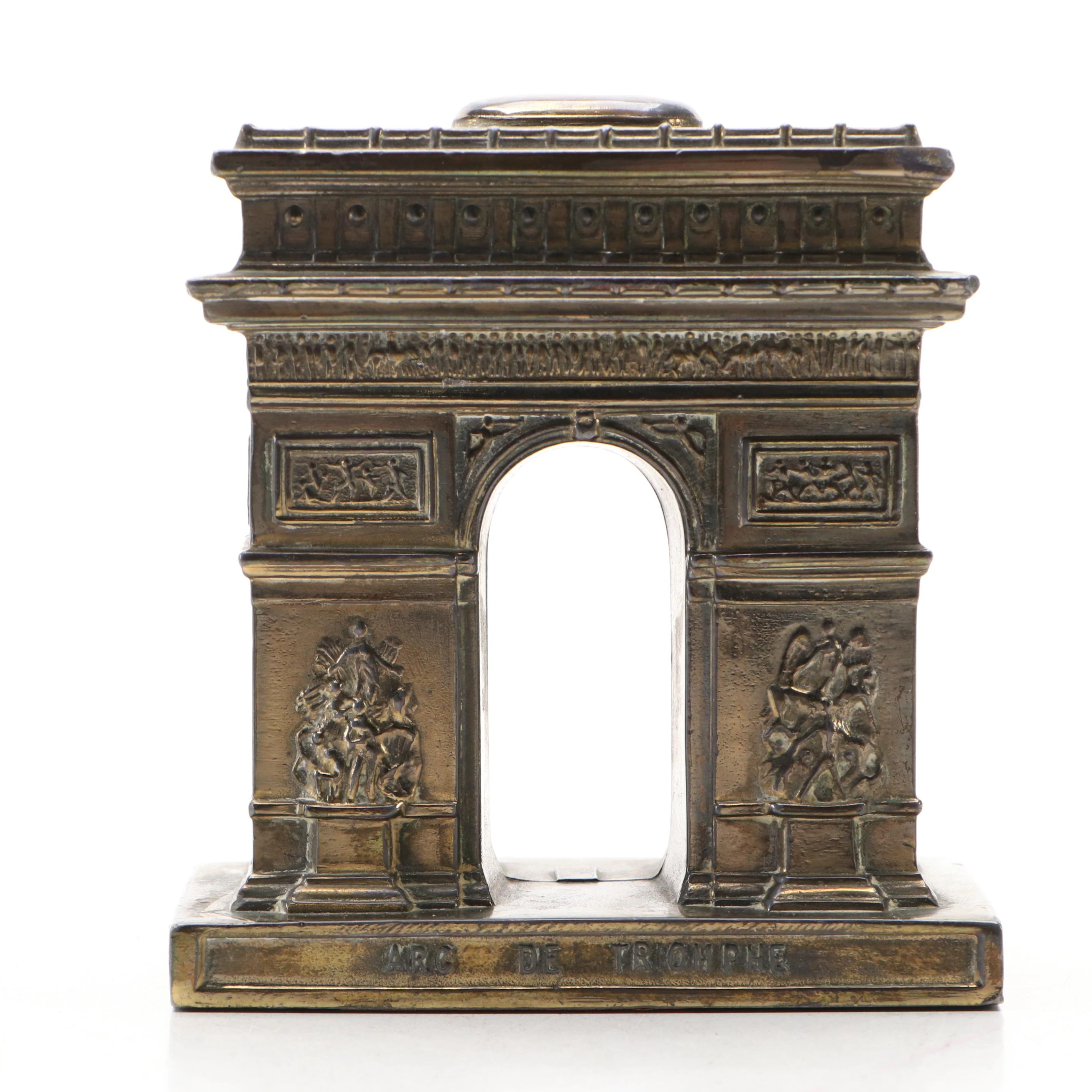 Parcel Gilt Cast Metal Arc de Triomphe Souvenir Coin Bank