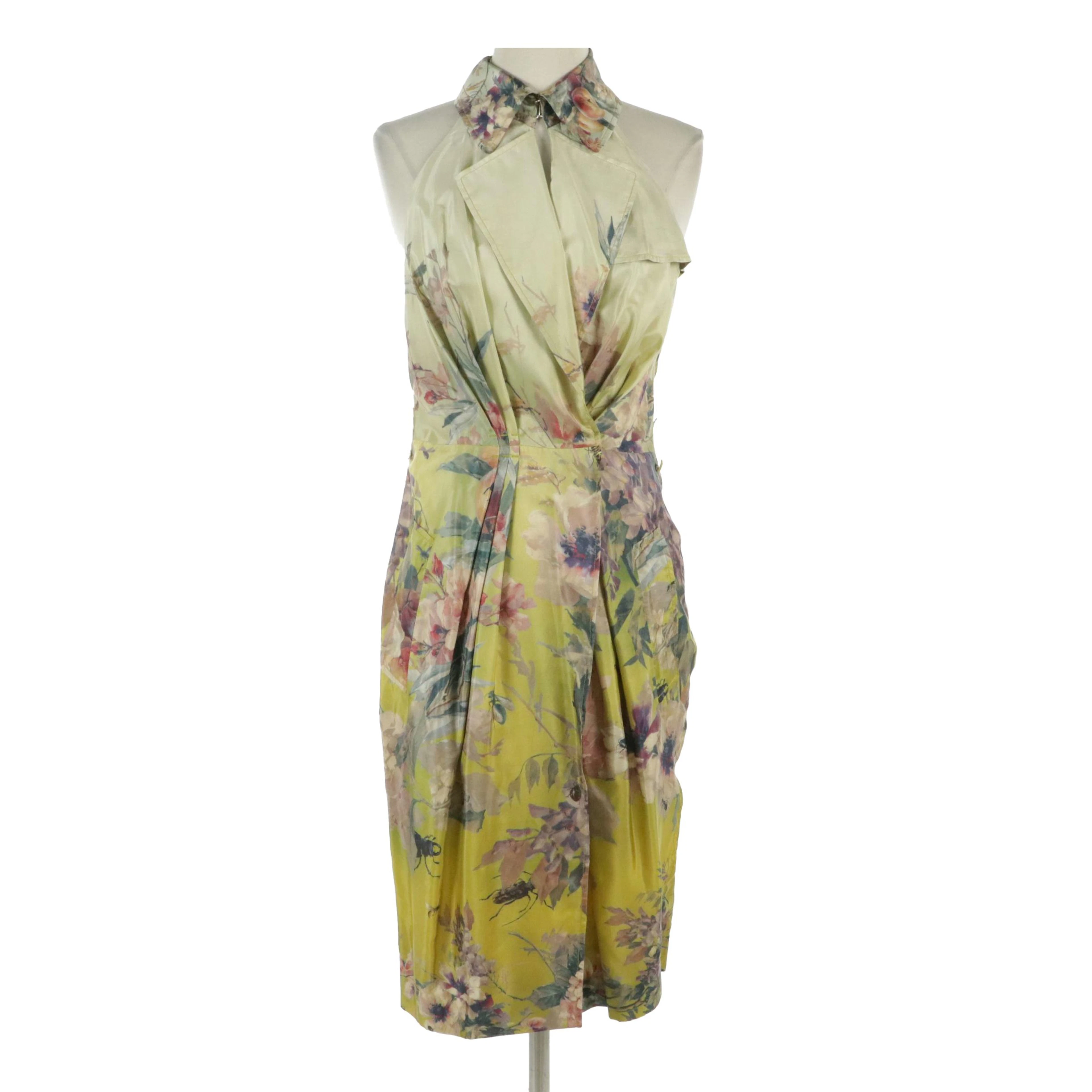 Jean Paul Gaultier Botanical Floral Print Silk Sleeveless Dress