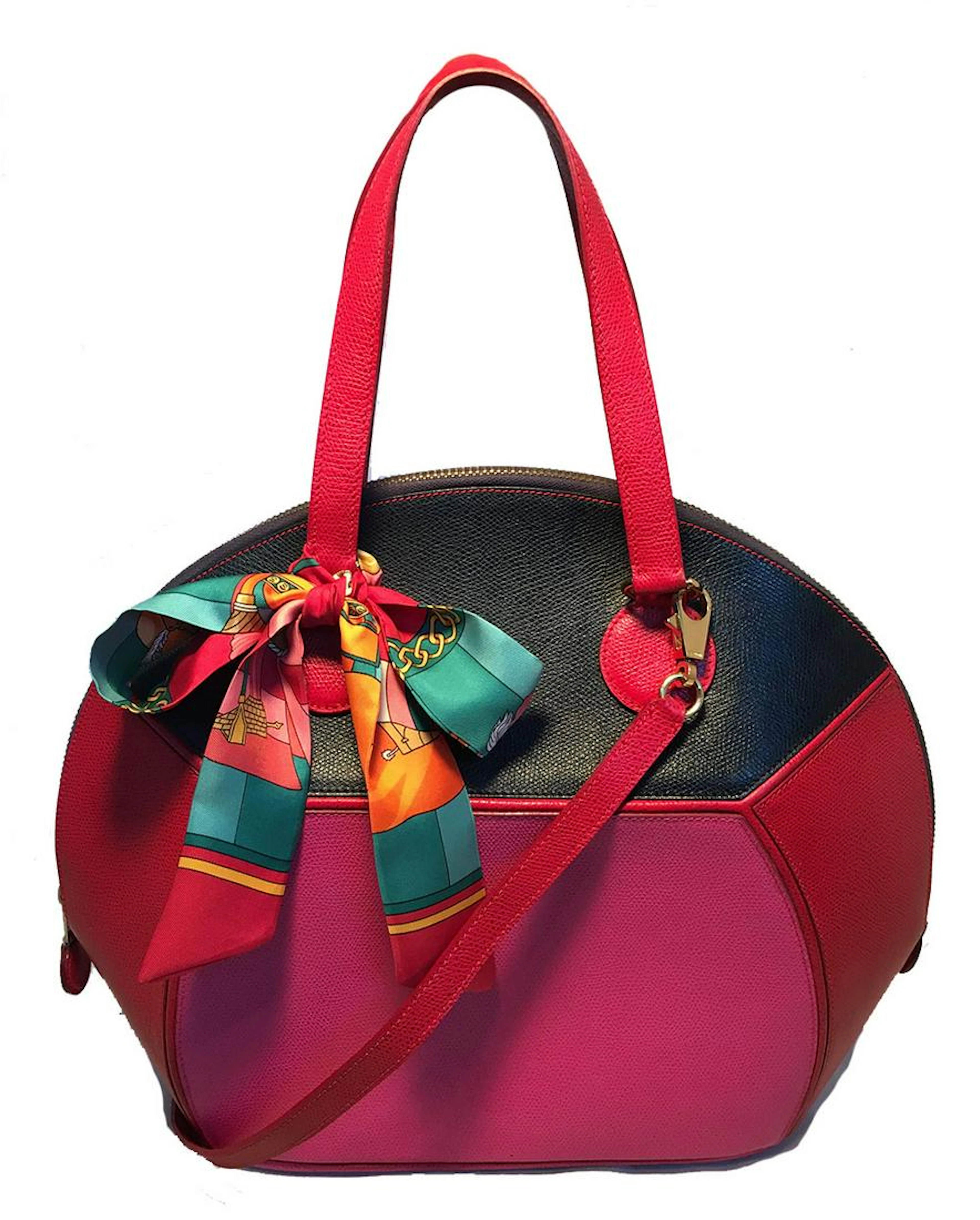 Hermes Vintage Pink Red Black Color Block Epsom Round