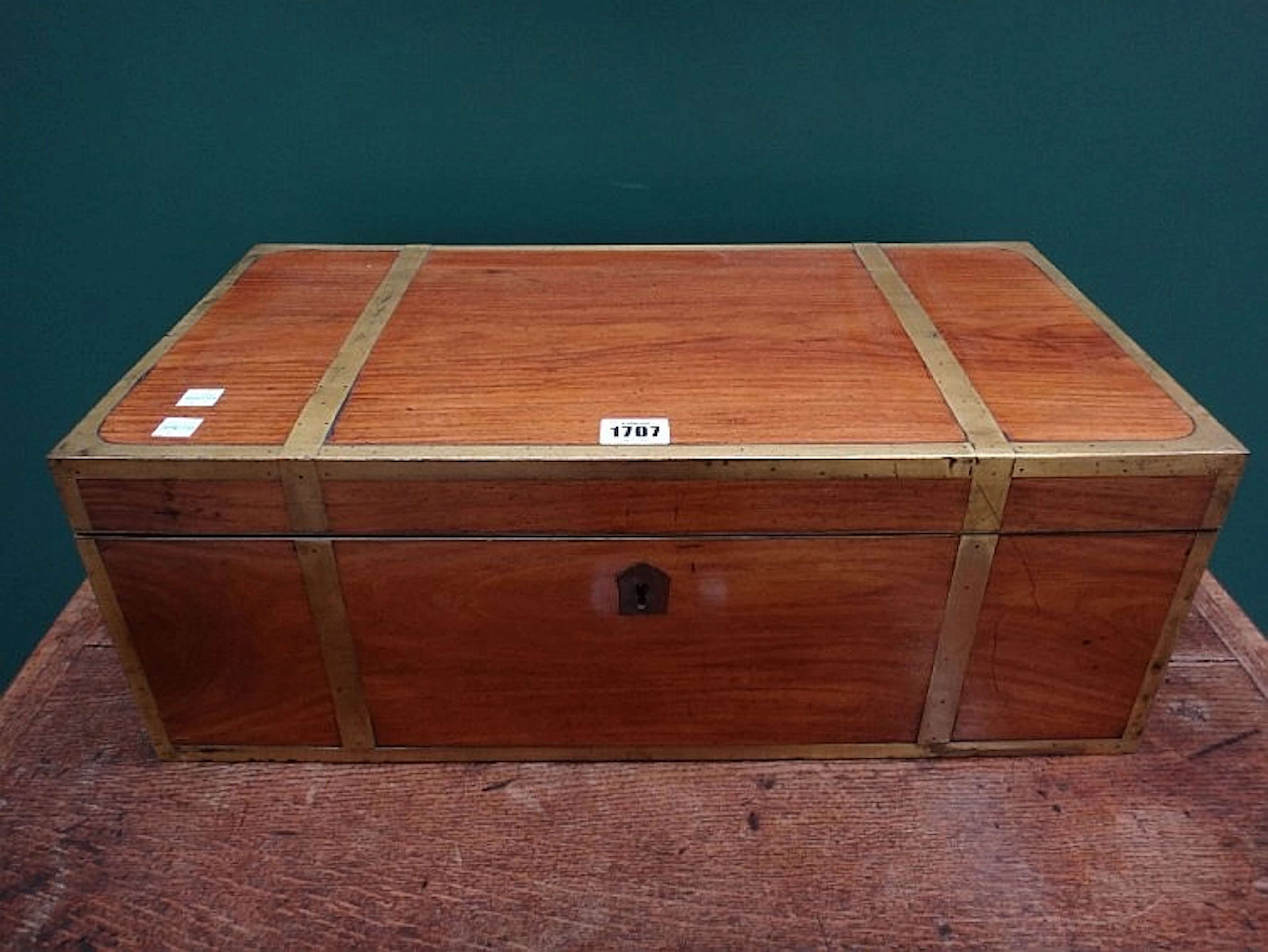A 19th century Anglo-Indian brass bound camphor wood writing slope, with fi
