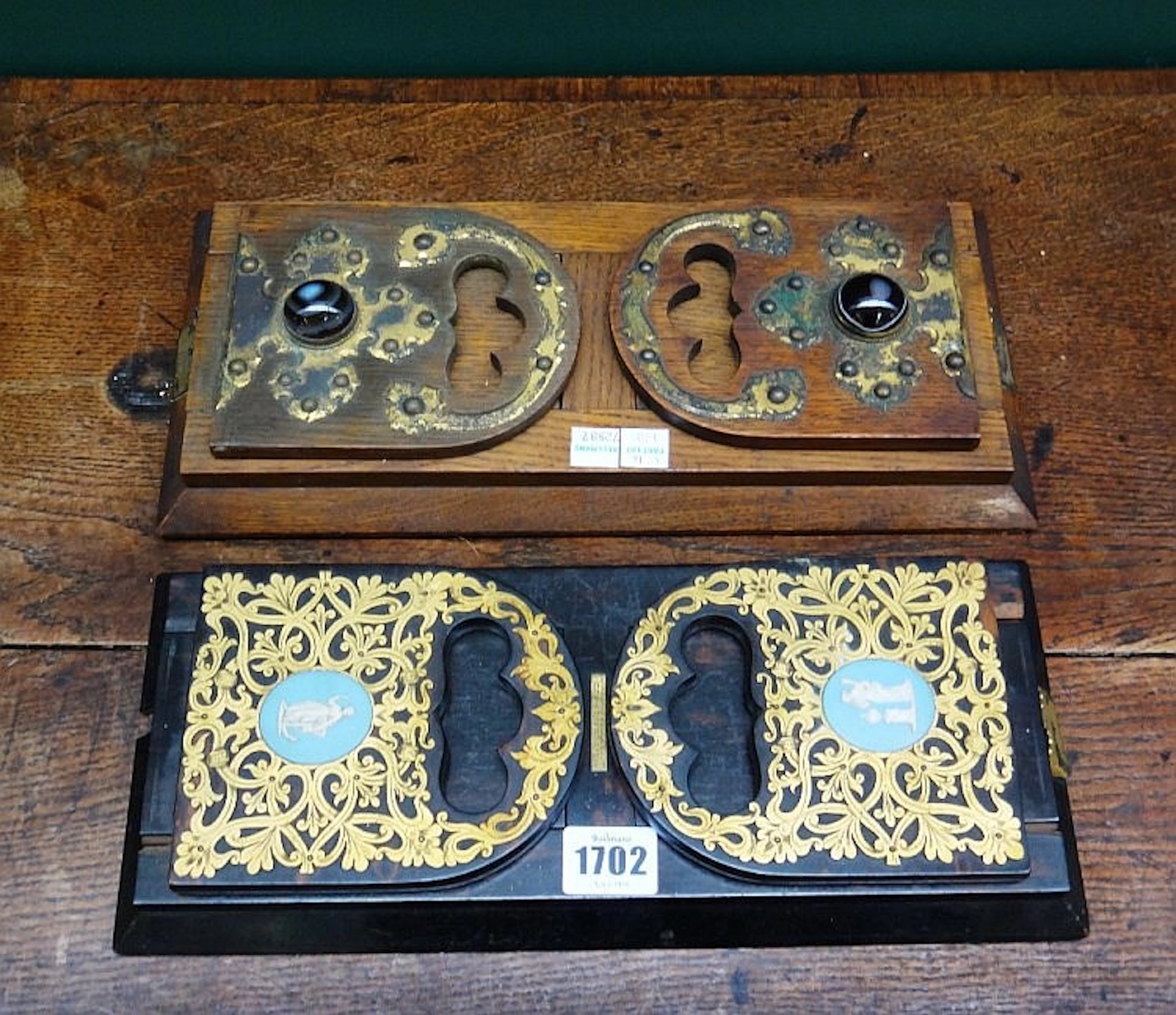 A Victorian coromandel gilt metal and Wedgwood mounted extending book rack,