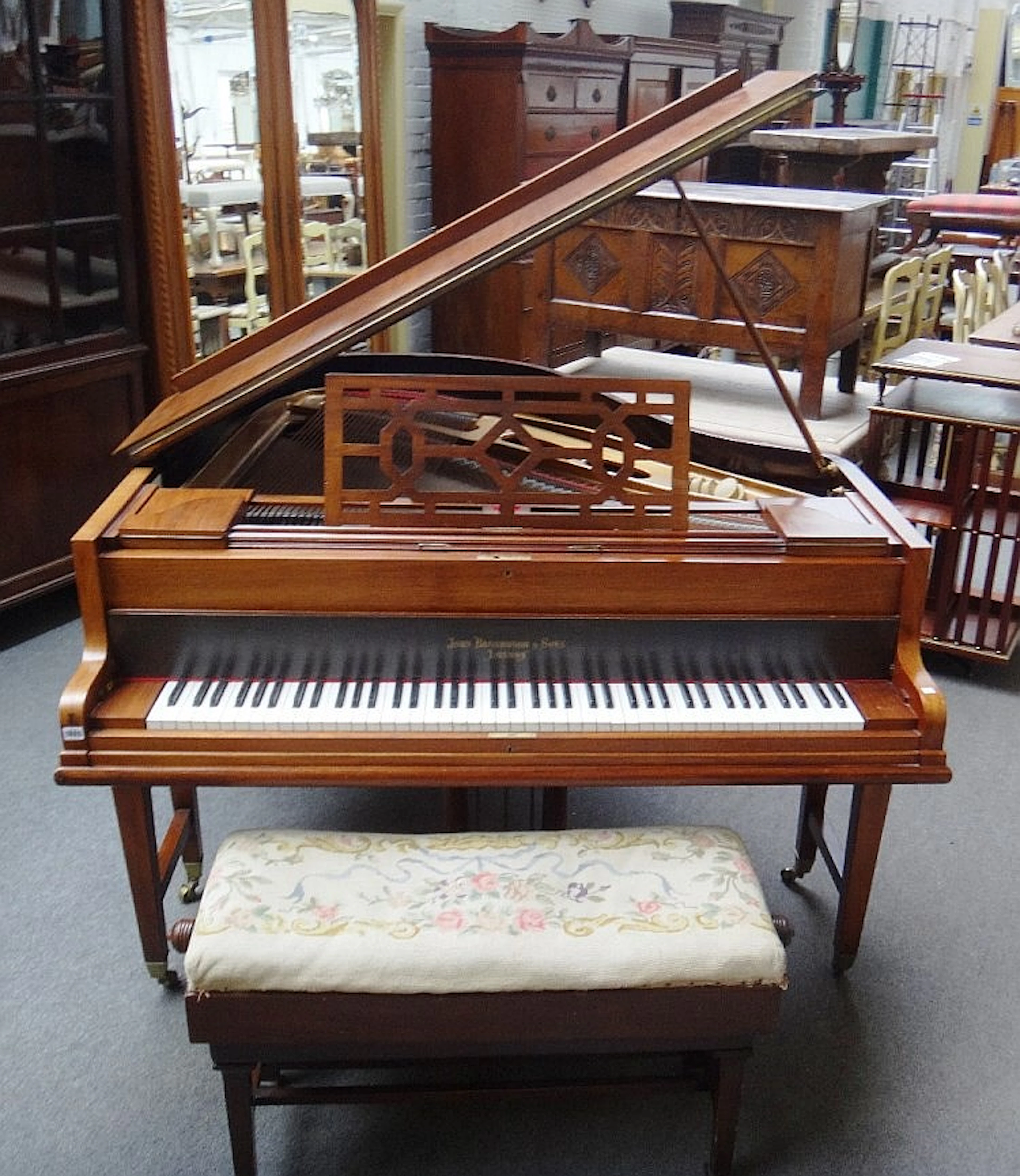 A mahogany iron framed over-strung piano by John Broadwood & Sons, London,