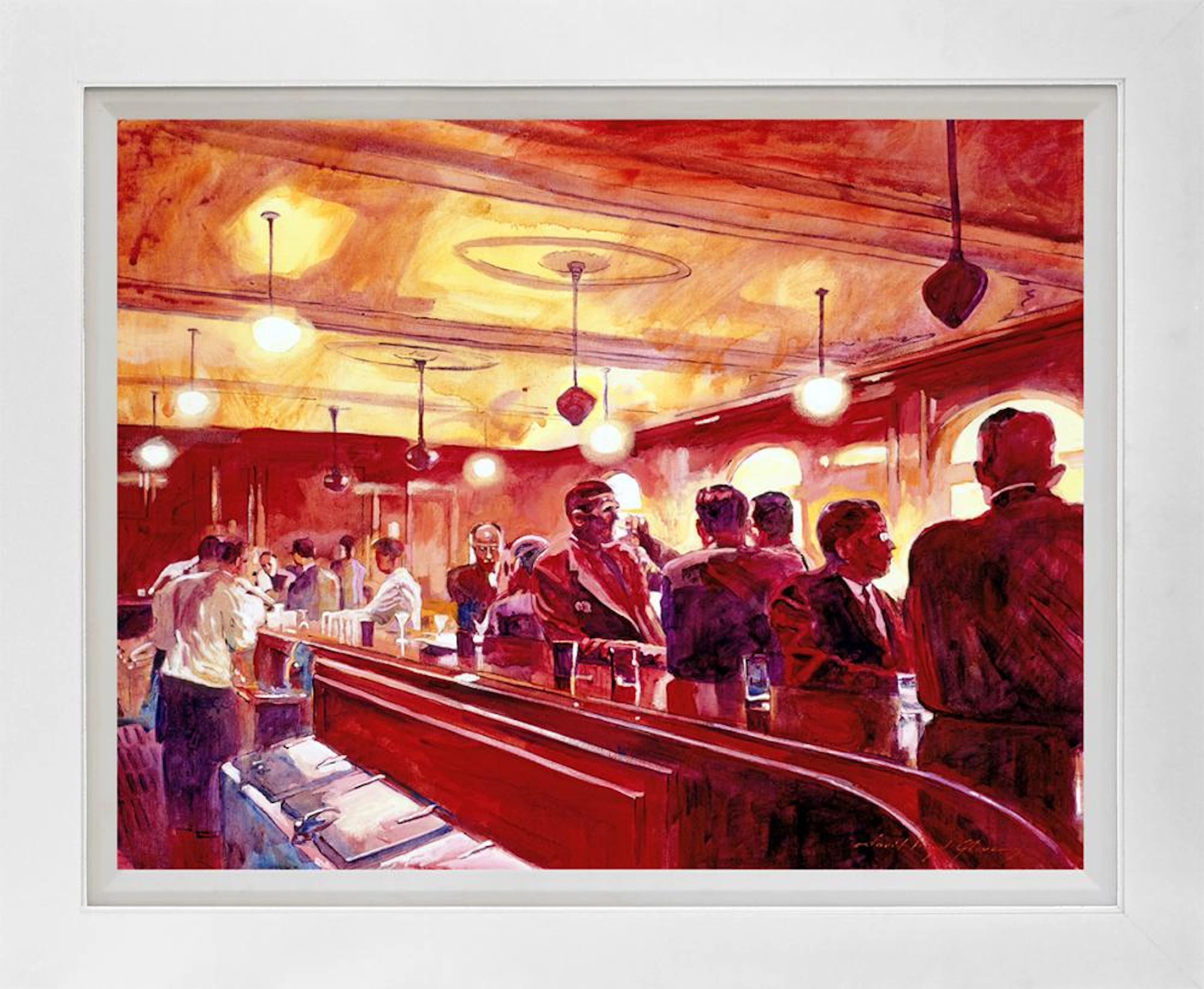 ew York Bar Mixed Media Original on canvas by David Lloyd Glover
