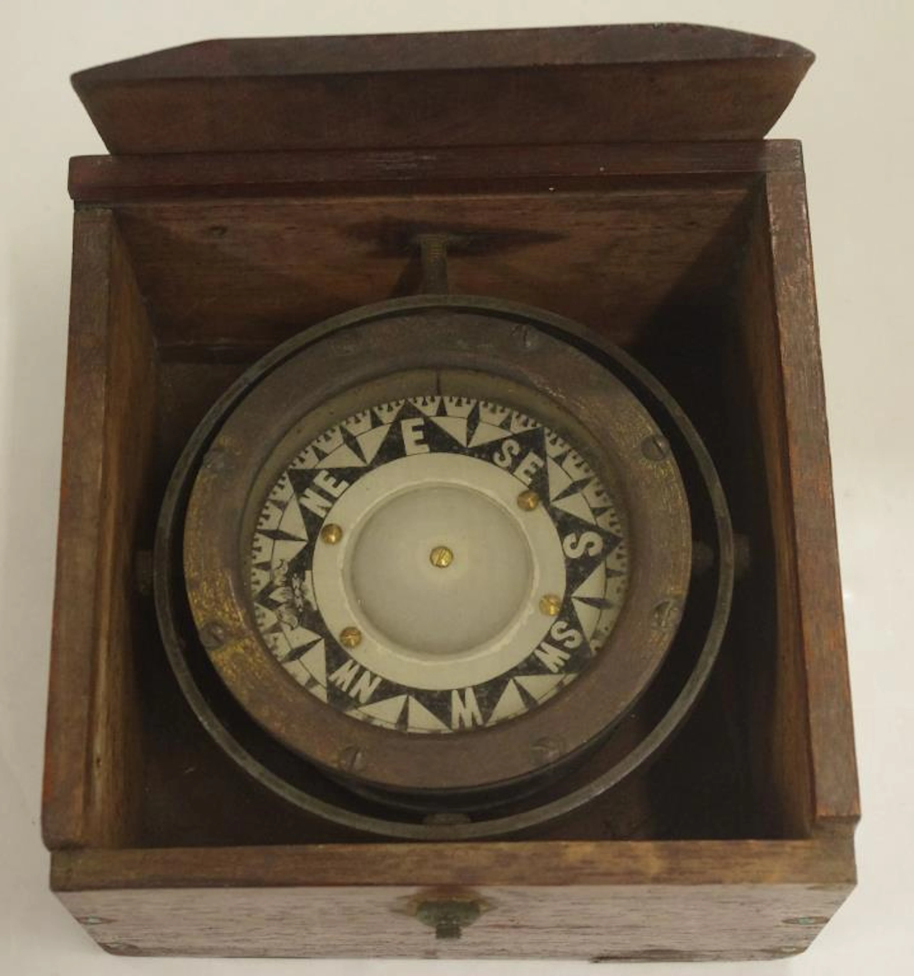 Antique compass in timber box