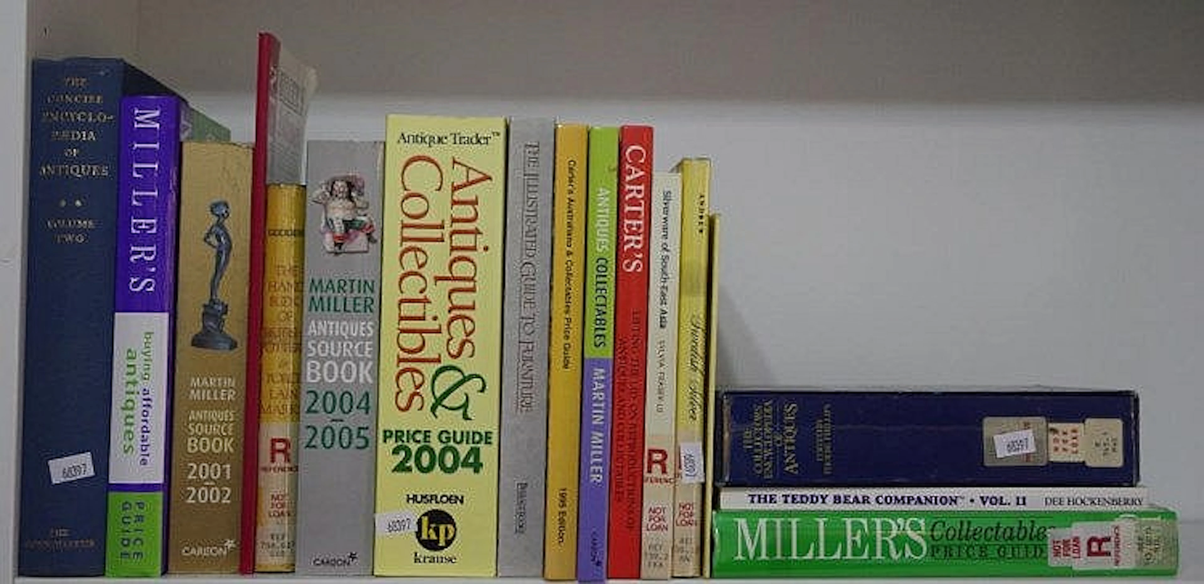 Quantity of books about antiques including Swedish silver, teddy bears, pot
