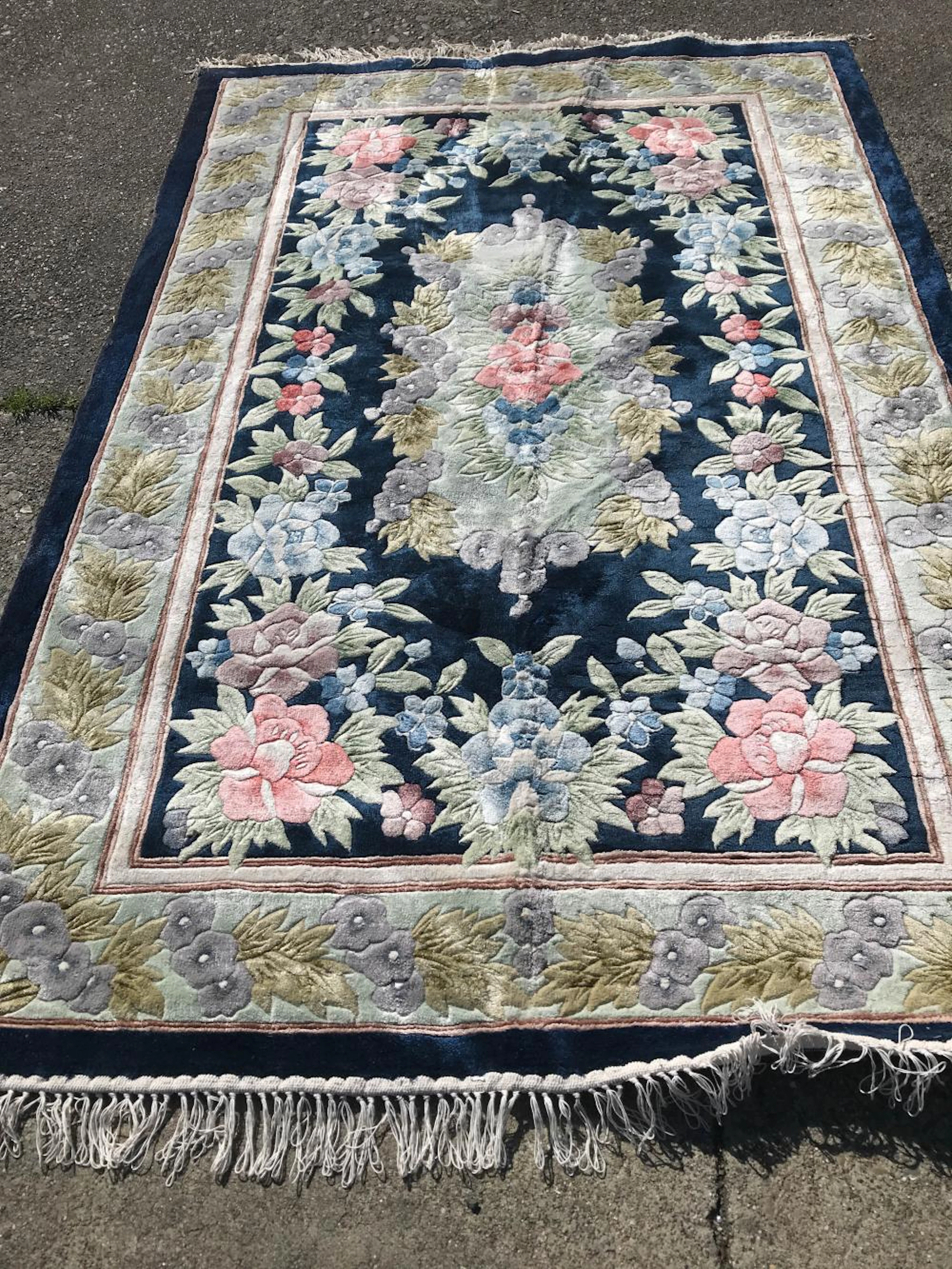 Beautiful Handwoven Silk & Cotton Carpet w/ Flowers