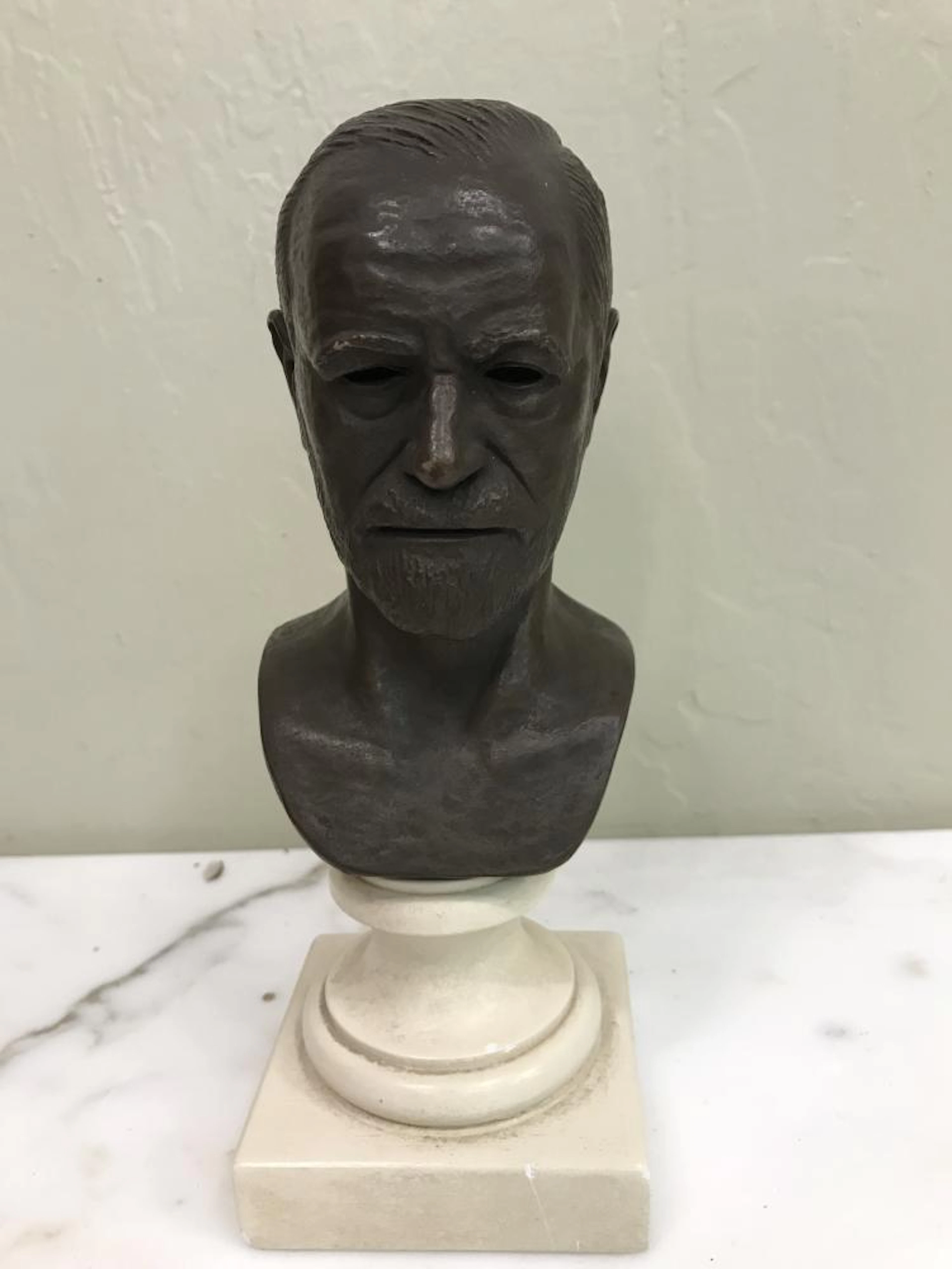 Unique Bronze Sigmund Freud Bust on Marble Base