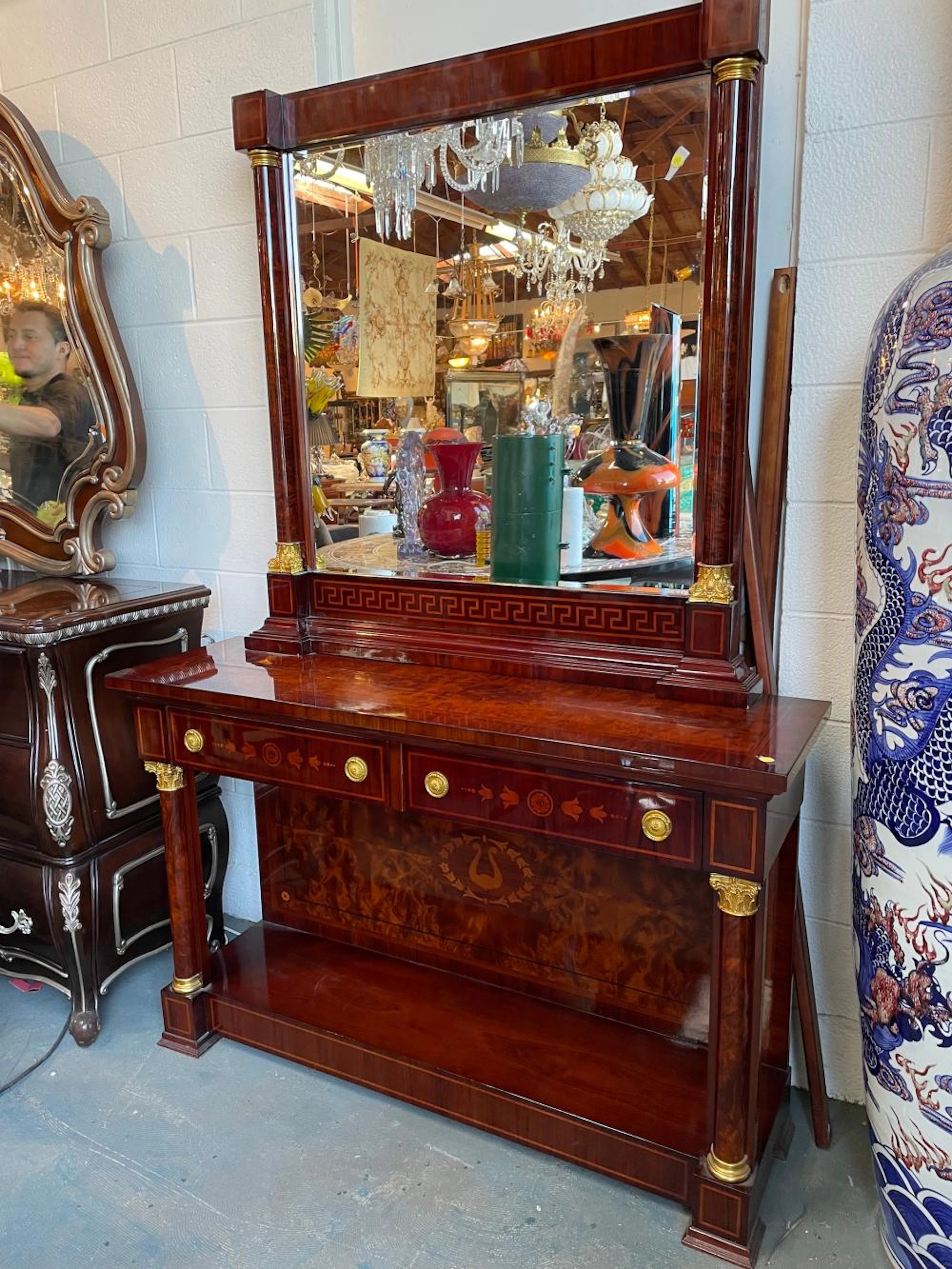 Burled Wood Console w/ Mirror, 24k Accents