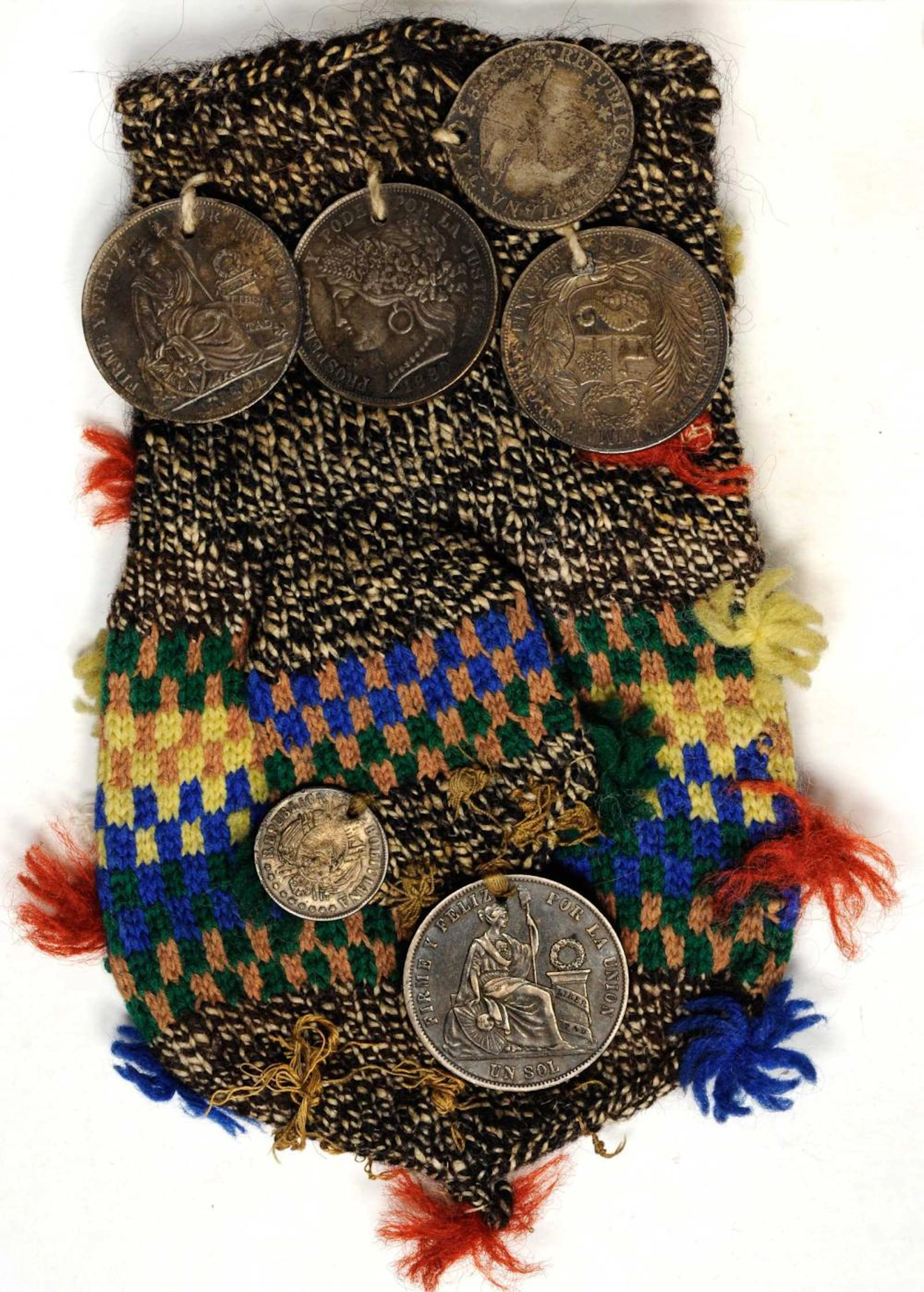 PERU. Coin-Ornamented Knitted Figure/Hand Puppet