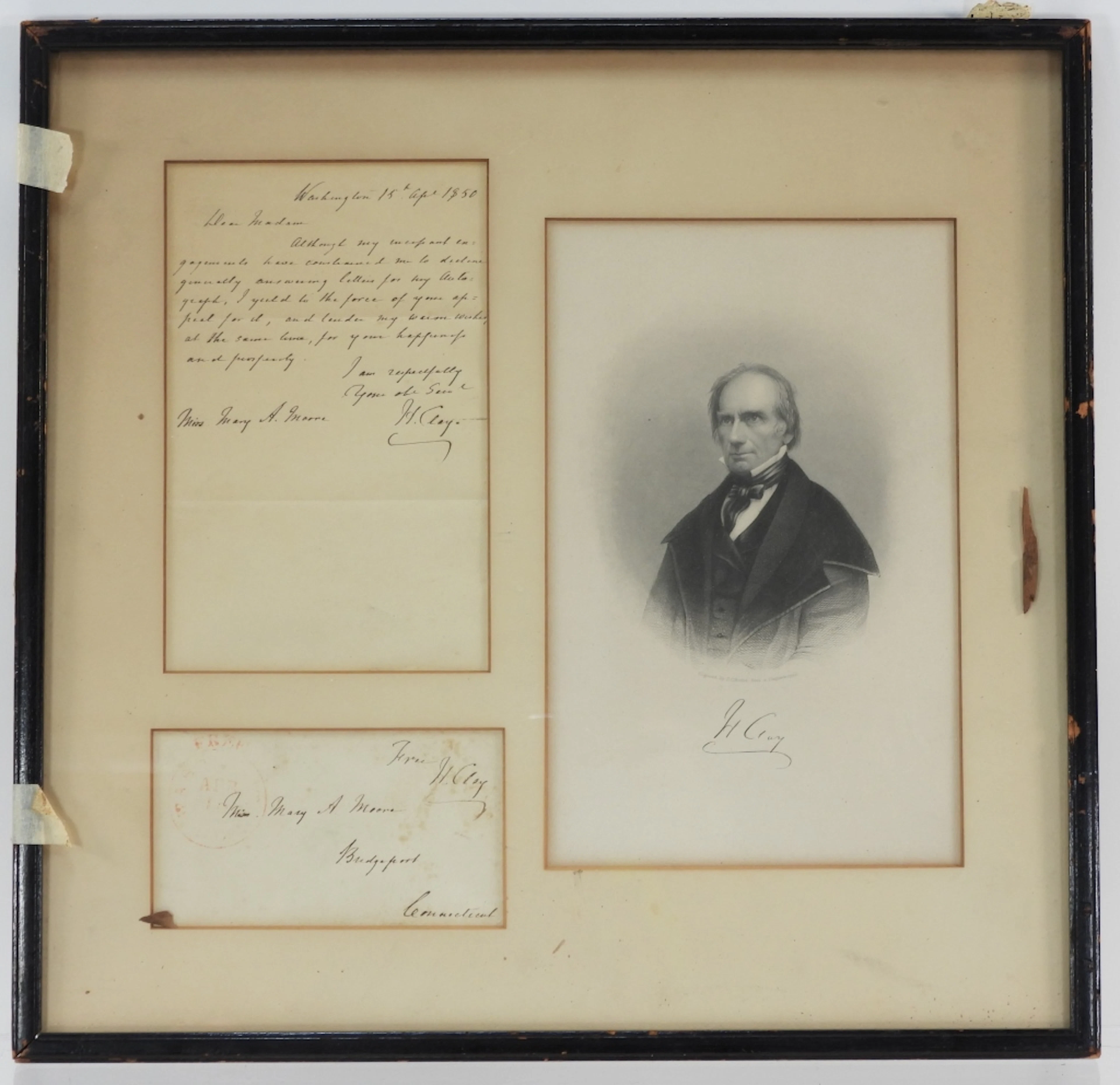 Henry Clay Signed Letter w/ Portrait Etching