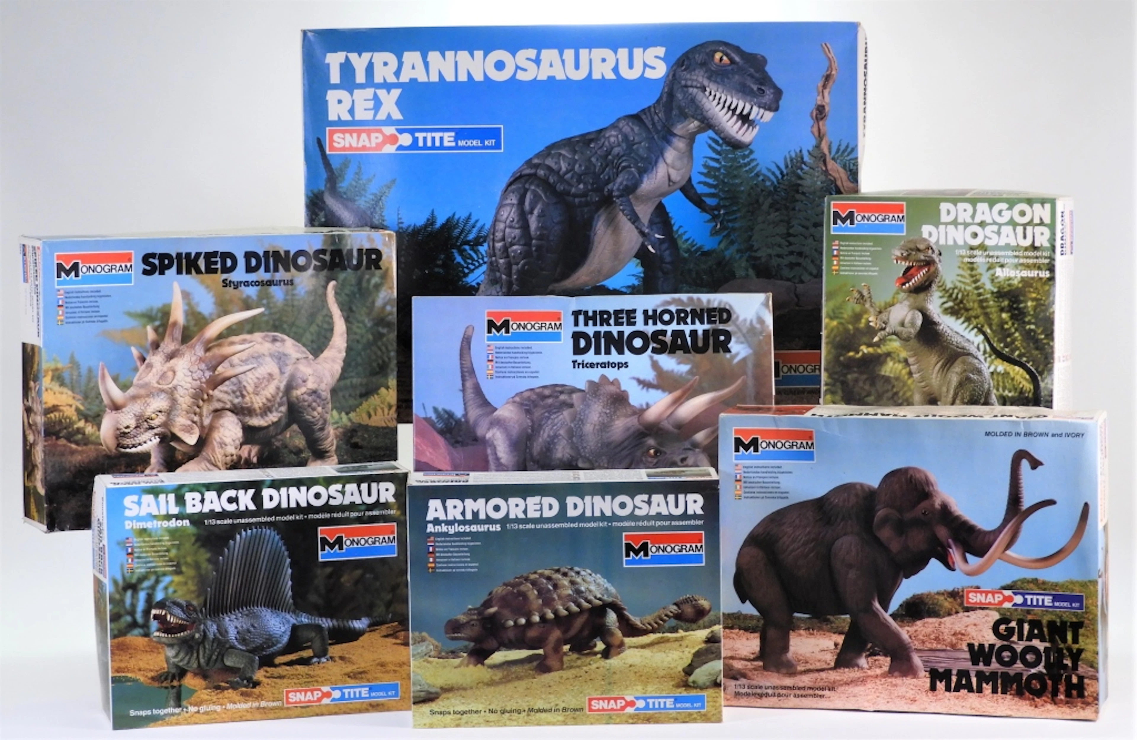 7PC 1979 Monogram 1:13 Scale Dinosaur Models