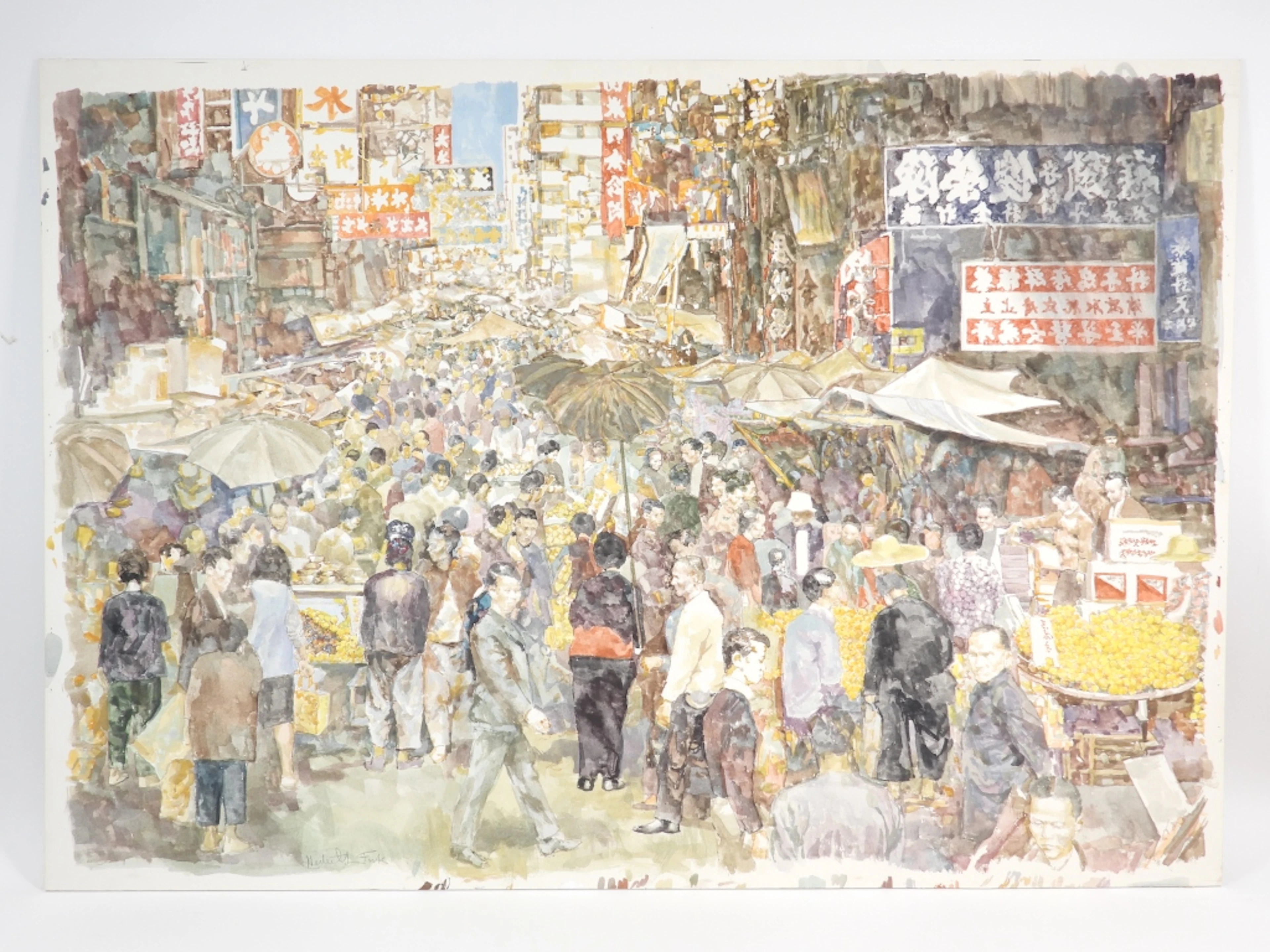 Herbert Lewis Fink China Town WC Painting - Herbert Lewis Fink