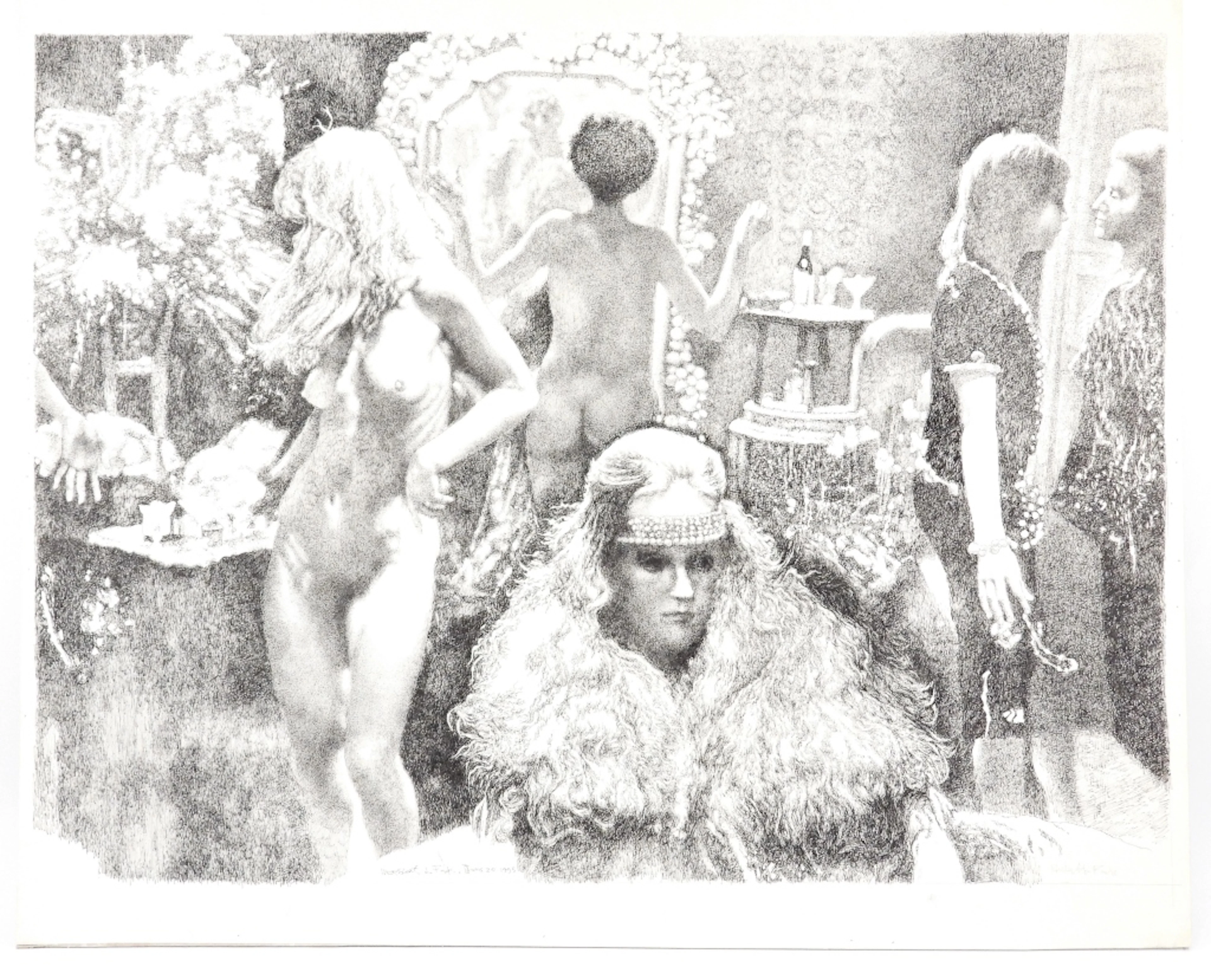 Herbert Fink Back Stage Figures Ink Drawing - Herbert Lewis Fink