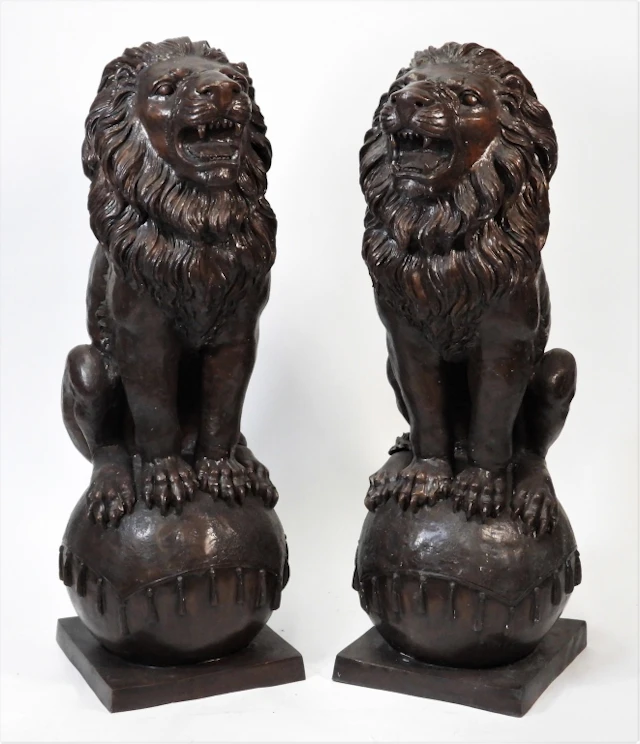 PR LG Bronze Lion Sculptures