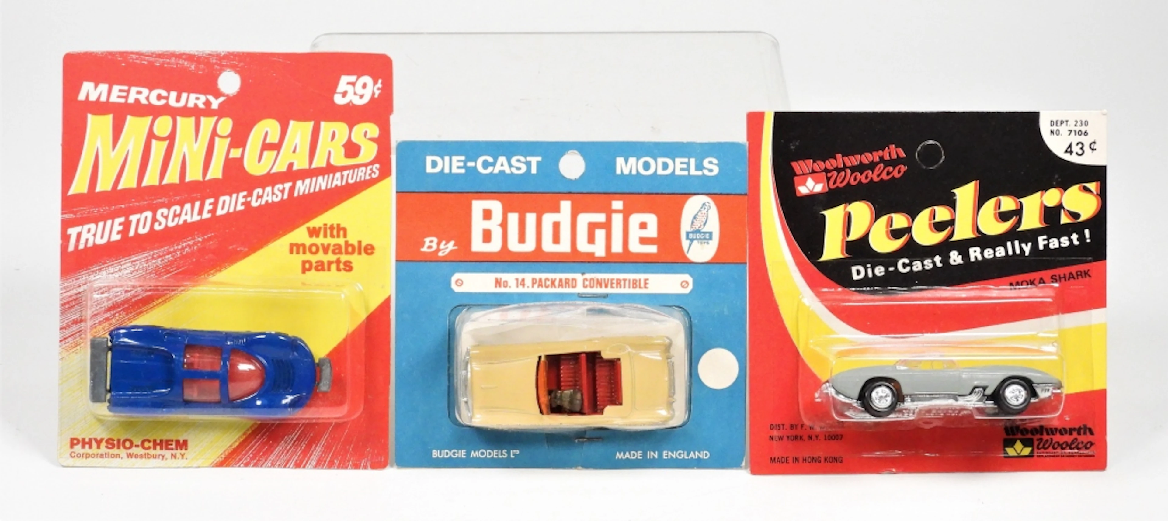 3PC Early Budgie Peelers Mercury Diecast Cars MOSC