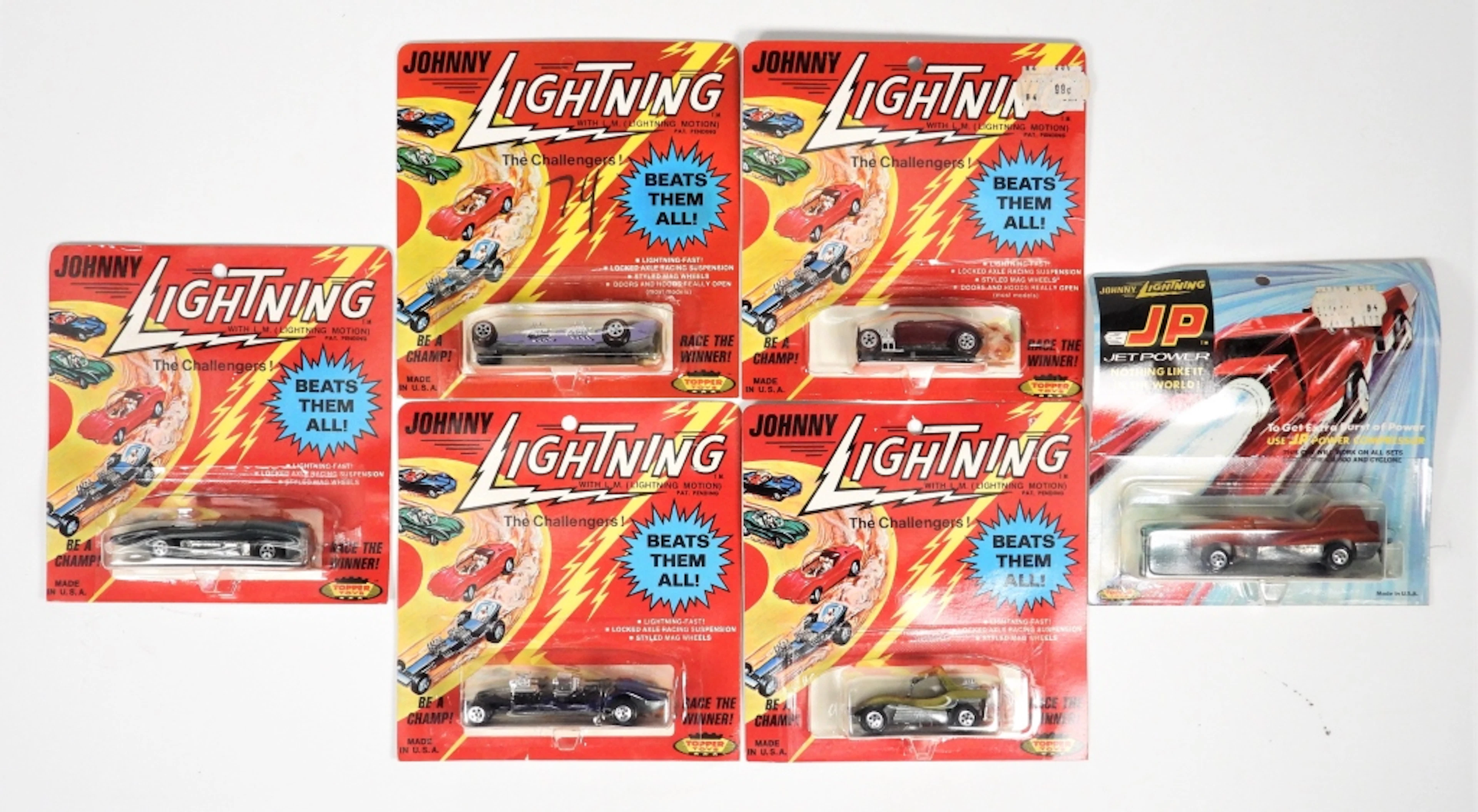 6PC 1969-71 Topper Toys Johnny Lightning MOSC Cars