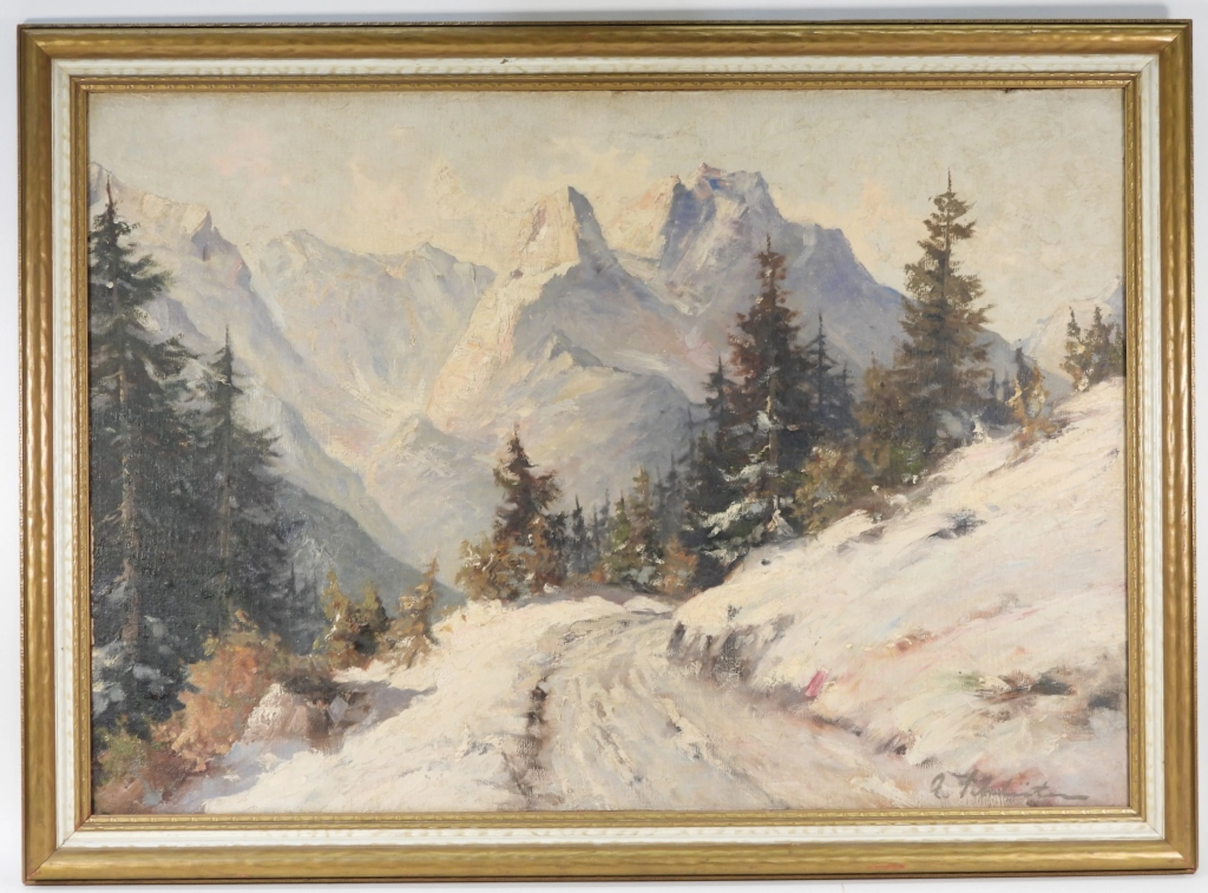 Arthur Thiele Winter Mountain Landscape Painting - Arthur Thiele