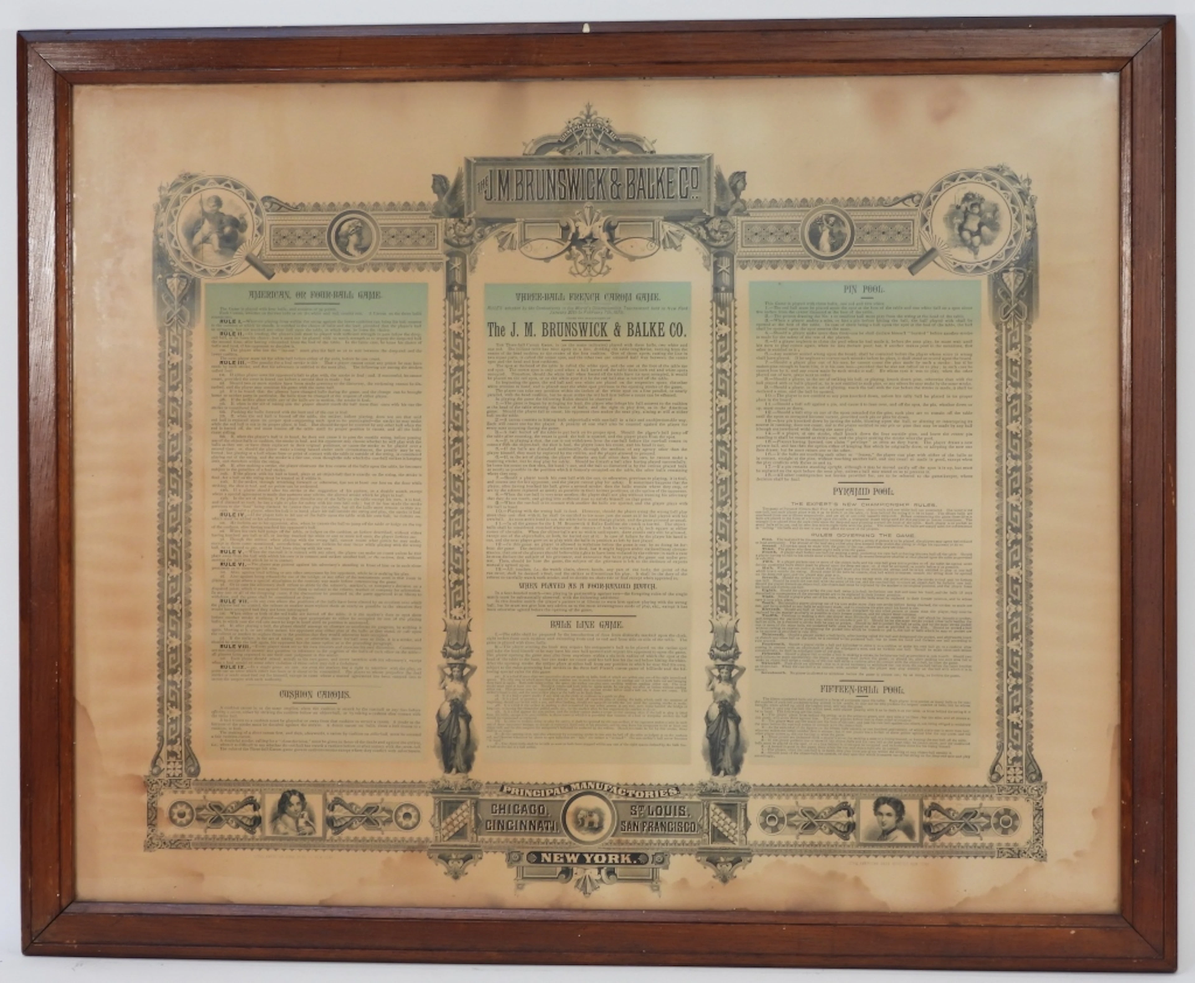 J.M. Brunswick & Balke Billiards Pool Lithograph
