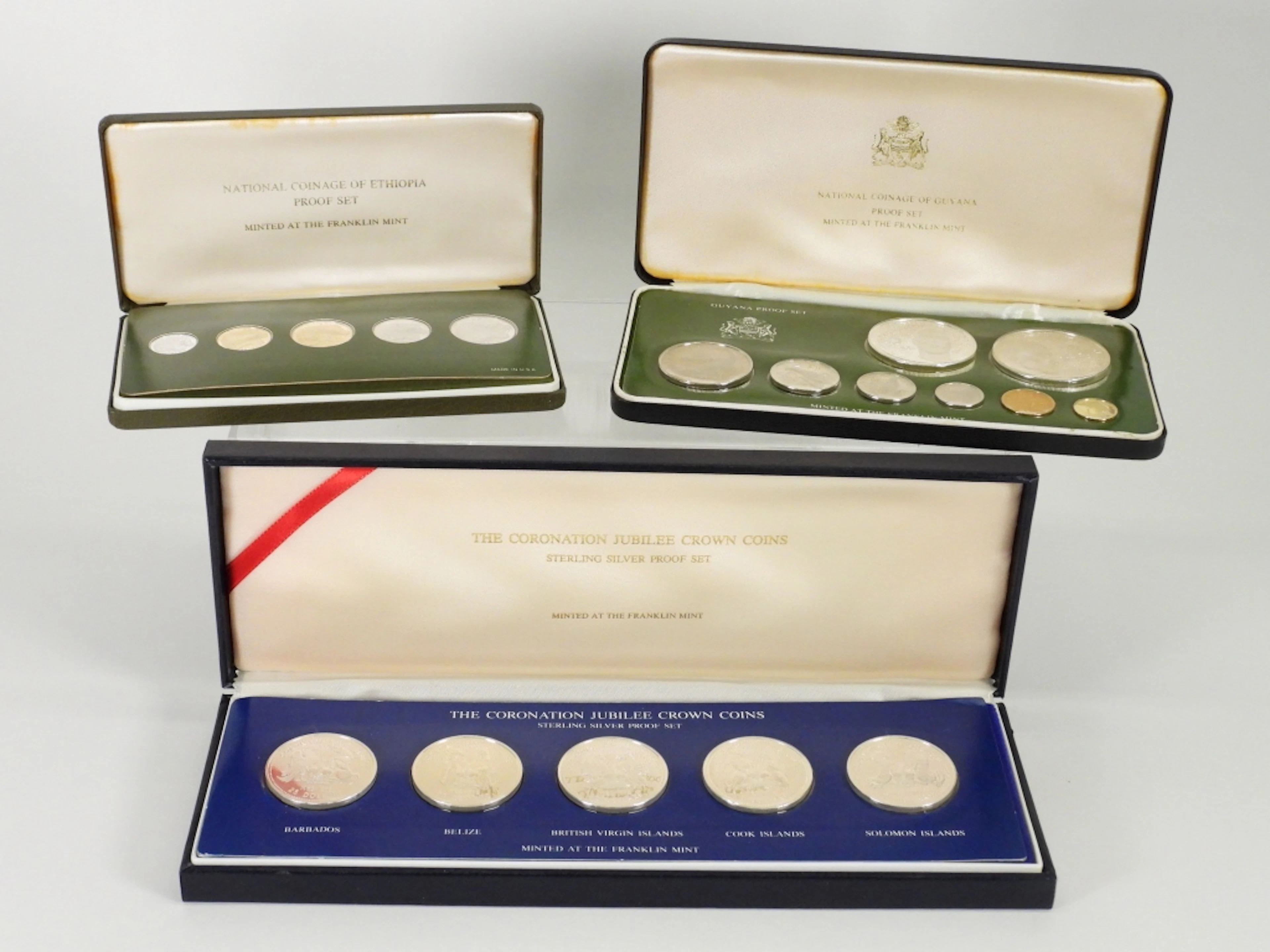 3 Ethiopia Guyana Coronation Proof Coin Sets
