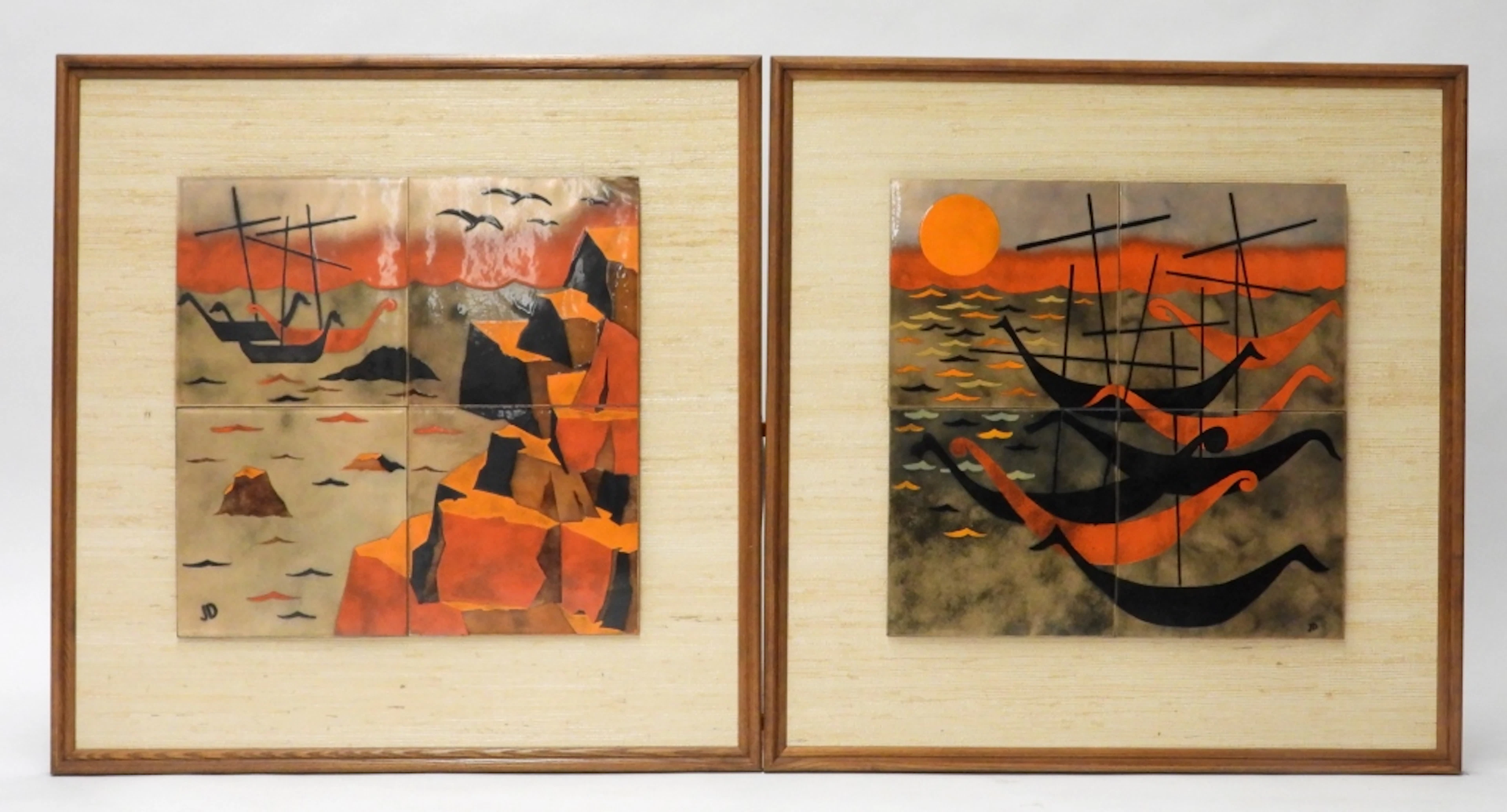 Judith Doner MCM Enamel Viking Ship Plaques - Judith Doner