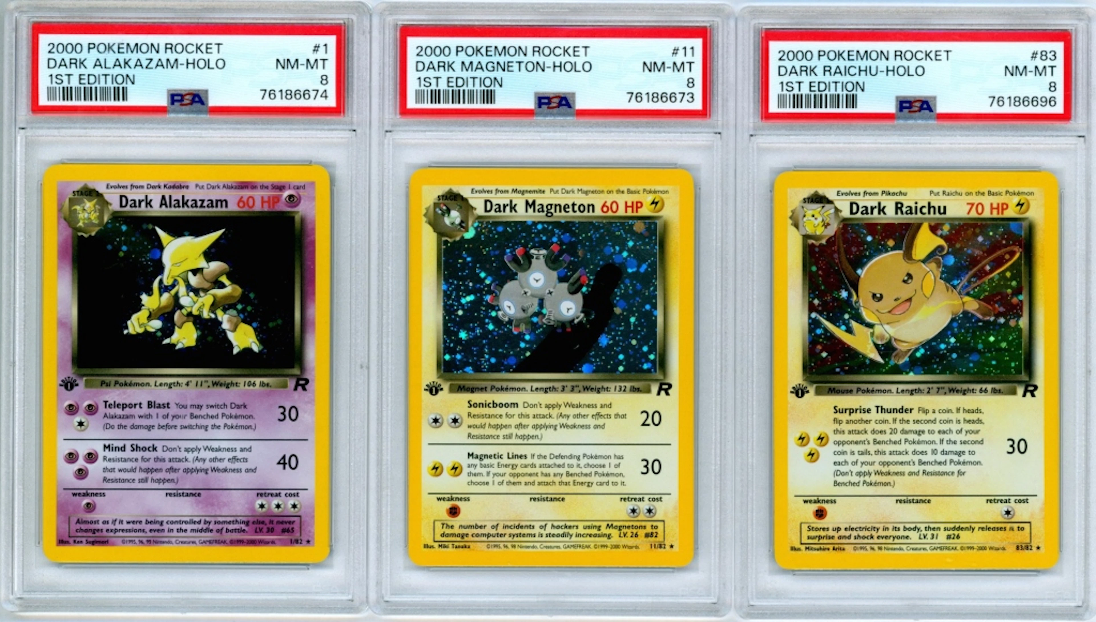 3PC 2000 Pokemon Team Rocket 1st Ed Holo PSA Group