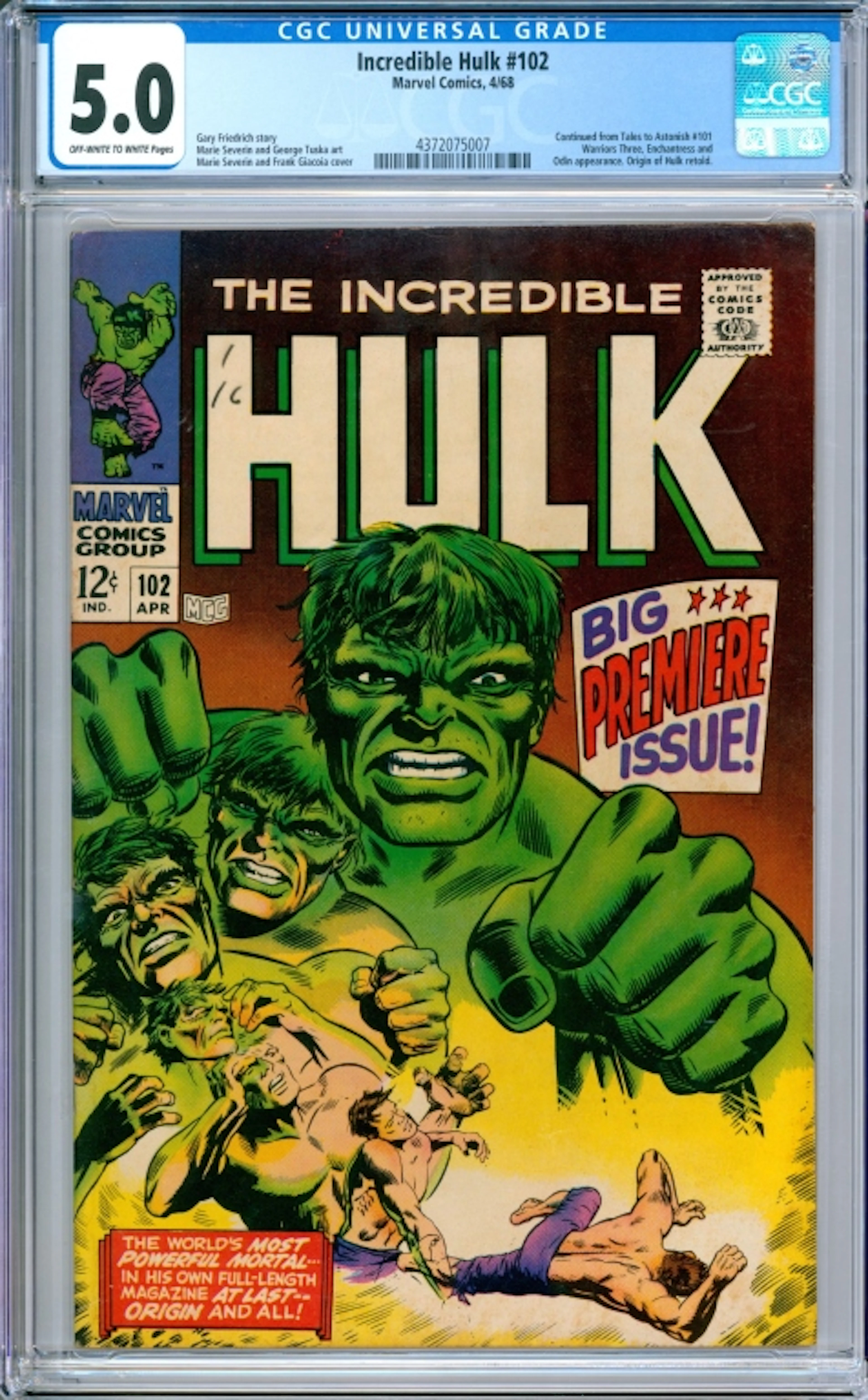 Marvel Comics Incredible Hulk #102 CGC 5.0 - 4372075007