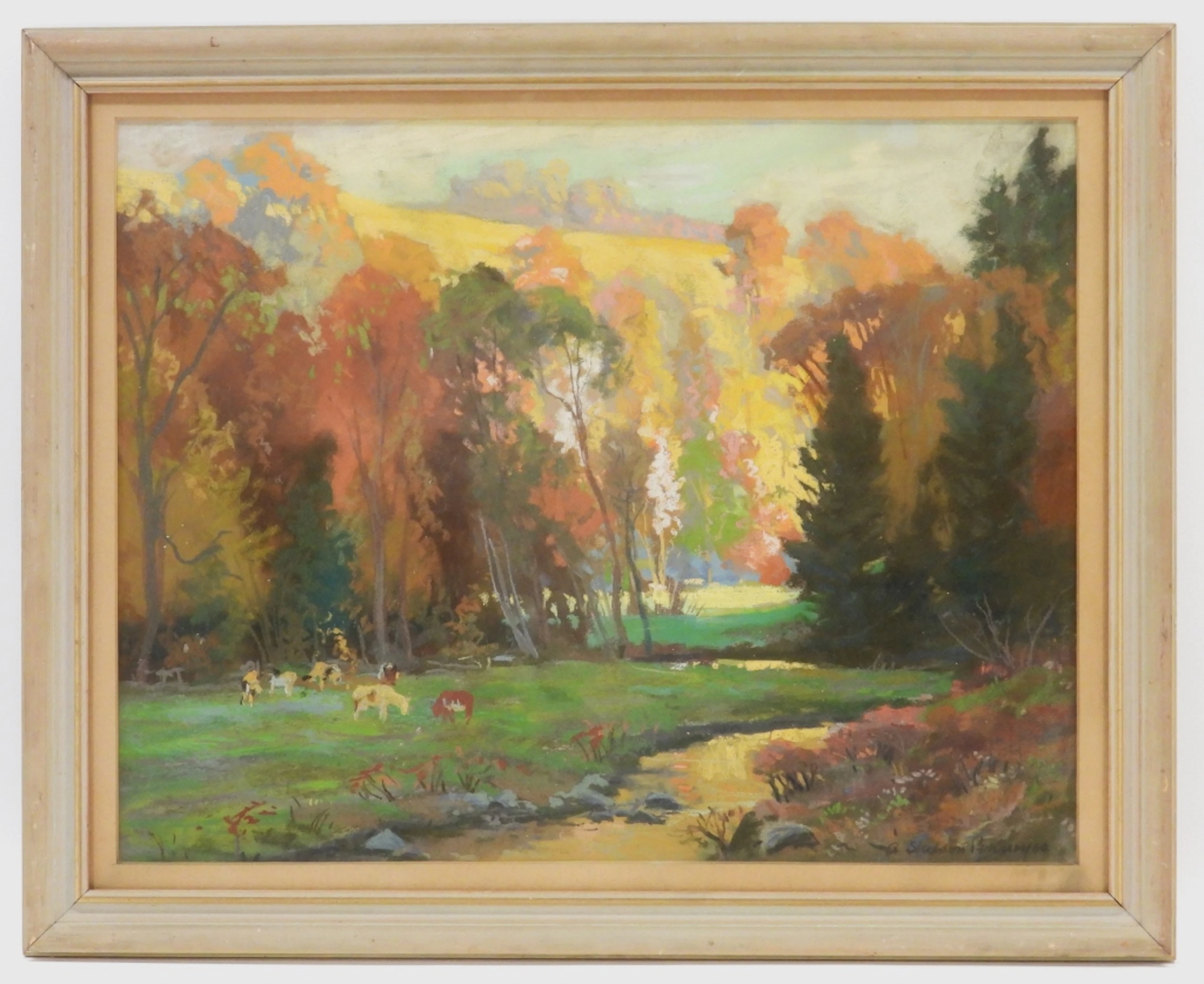Albert Pennoyer Autumnal Cow Pastel Drawing - Albert Sheldon Pennoyer
